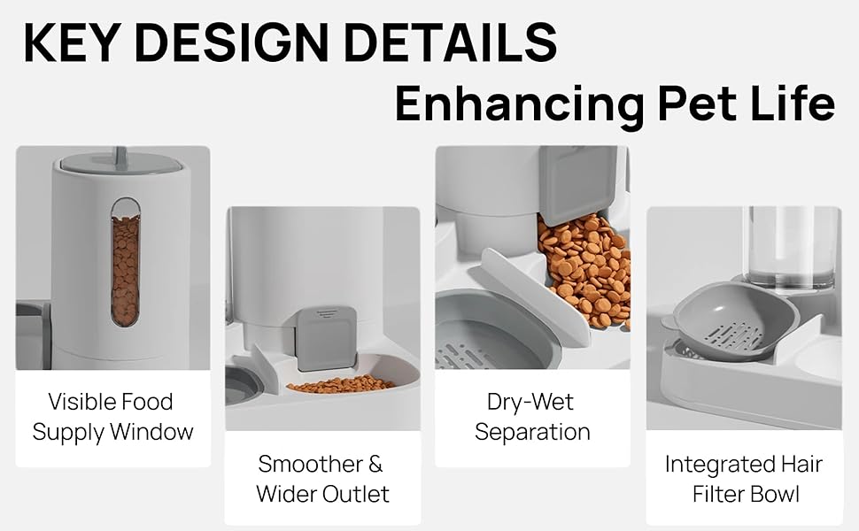 Automatic Cat Feeder and Water Dispenser Set, 2-in-1 Gravity Food Bowl Station for Small Medium Cats Dogs Puppy Kitten Rabbits, Auto Feeding Supplies ,modern design, waterer combo,cat dish