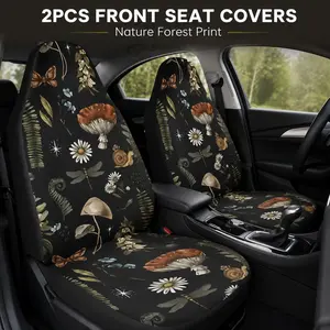 2pcs Nature Forest Print Car Seat Covers, Universal Fit Stretch Fabric, Mushroom Leaf Floral, Auto Interior Accessories for Sedan Suv Truck, Automotive Seat Covers