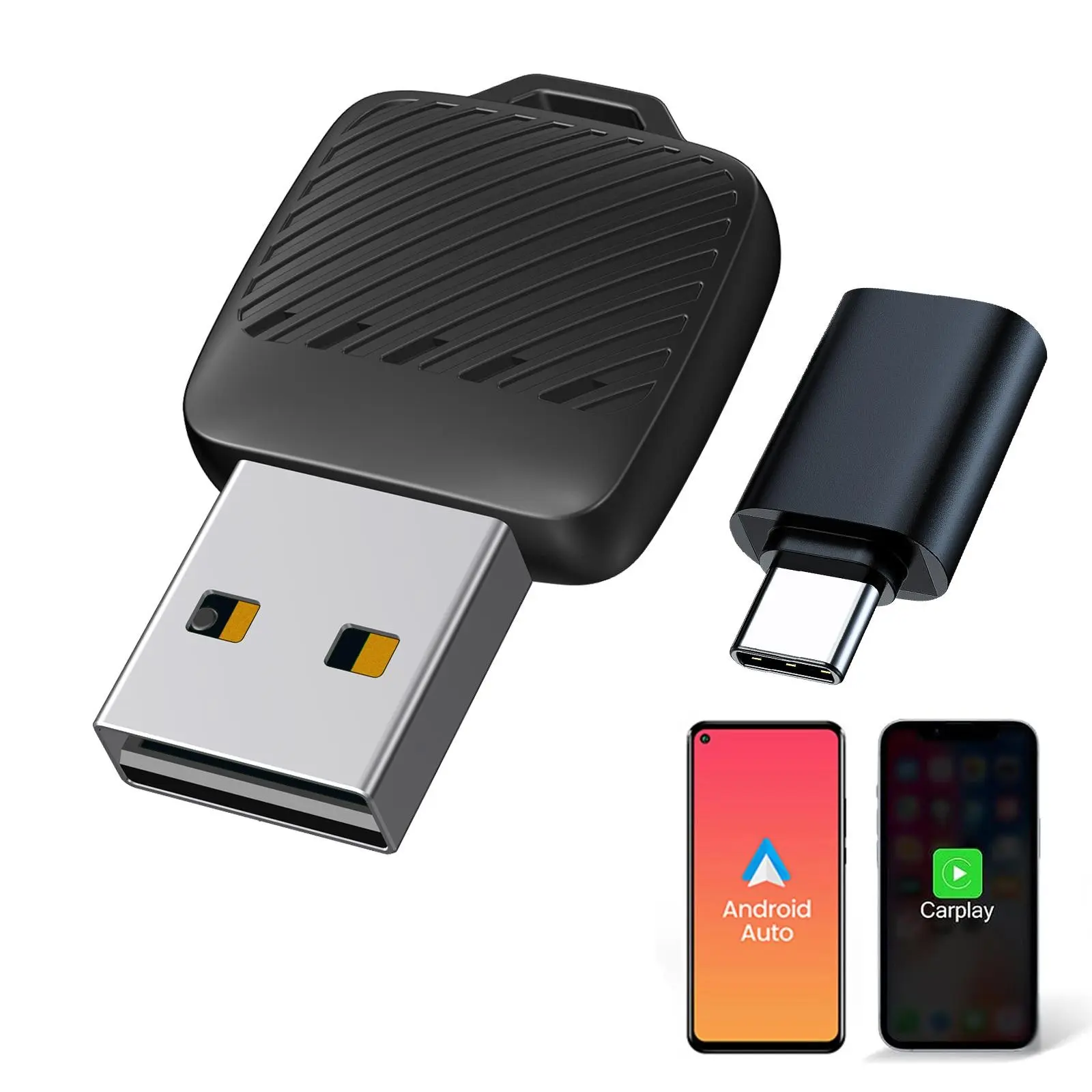Mini Wireless Carplay Adapter for Android Auto and Carplay, USB and USB-C Plug-And-Play, 5.8ghz Wifi6, Smooth Connection, Compatible with 2016+ Cars
