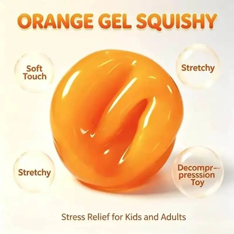 Desktop Companion Moldable Orange Gel Squishy, Reshapable Squeeze Toy to Relieve Work Anxiety Anywhere