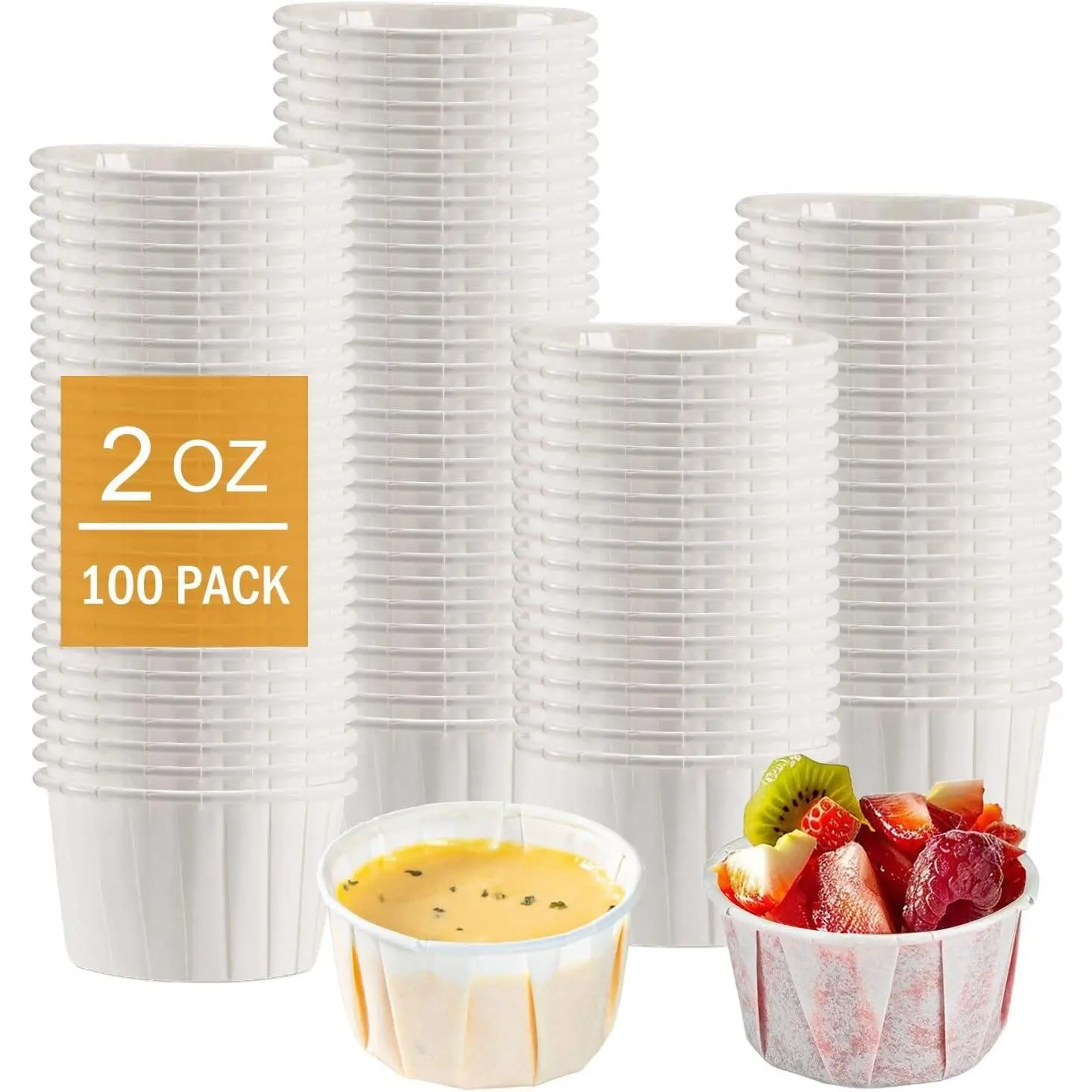 Paper Souffle Portion Cups, 2 oz, 100 Count,Small Disposable Paper Jello Shot Cups for Condiments, Sauces, Samples, Desserts (2oz 100Pack)