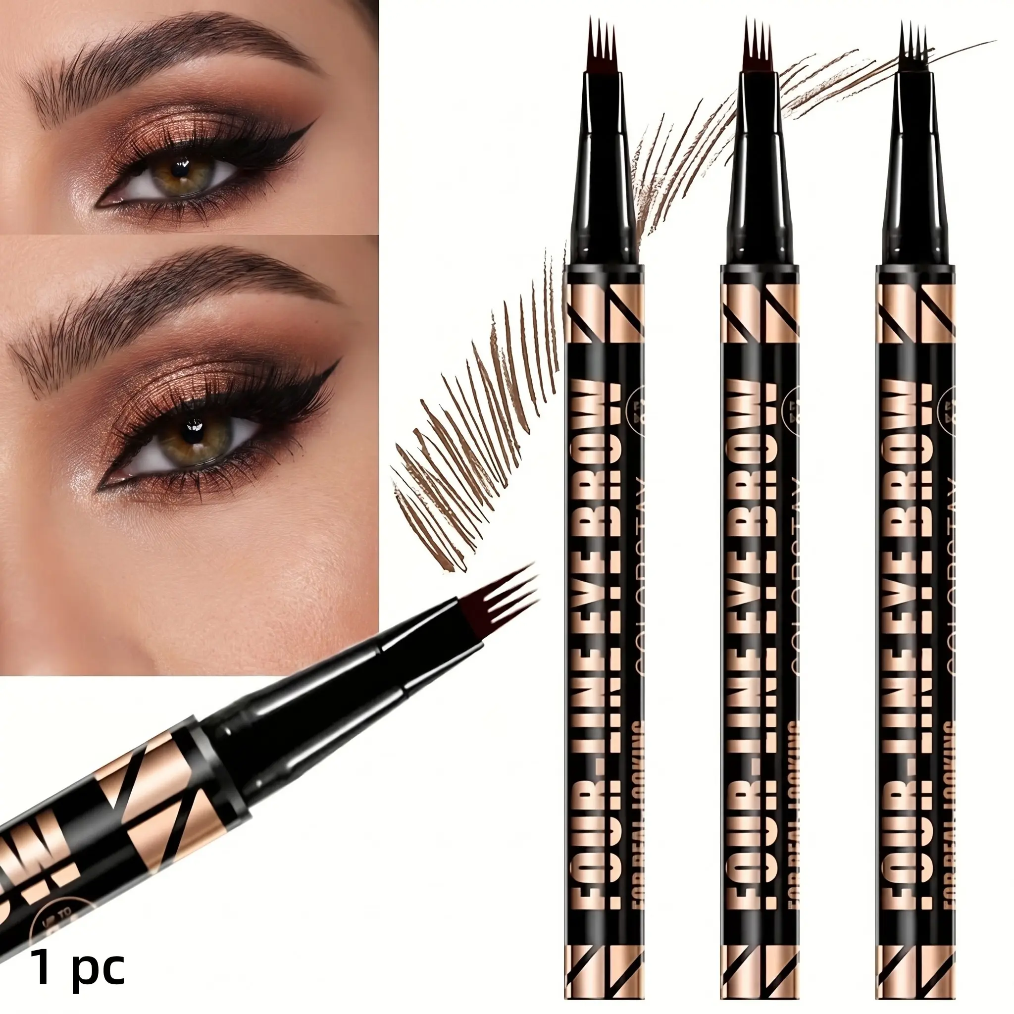 4-Fork Eyebrow Pencils, Dual-Purpose in One Stroke, Quick Shaping, Fine and Natural, Waterproof and Sweat-Proof, Smooth Ink Flow, Beginner-Friendly, Easily Create Natural Wild Brows, Suitable for Daily Wear, Parties and Workouts, Cosmetic