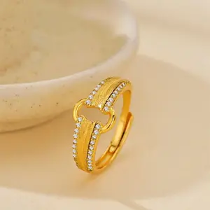 Luxury  Pure Gold real gold Women's gold ingot lock diamond ring