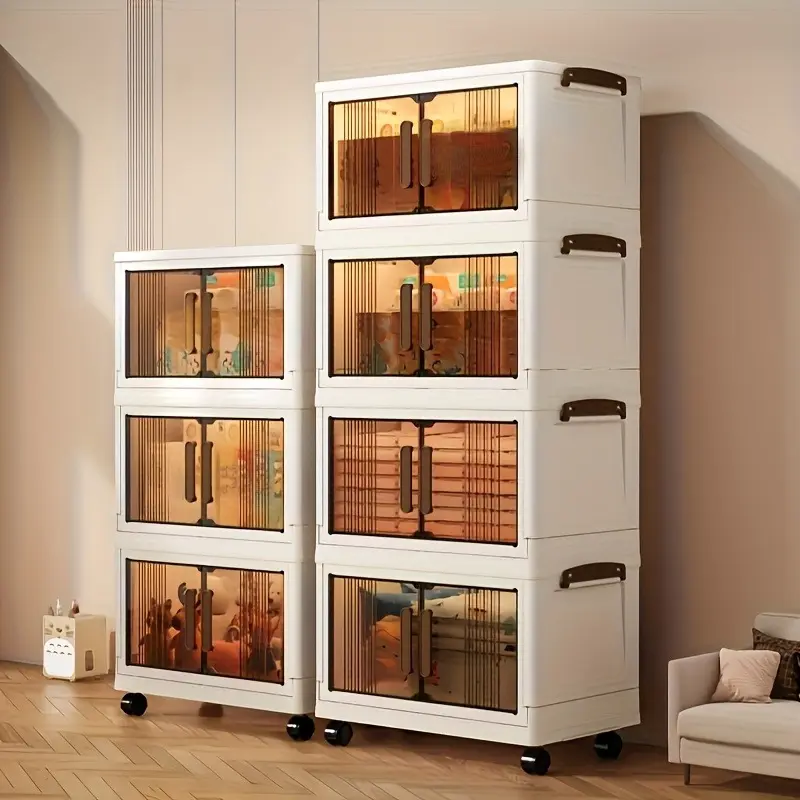 4/5 layer folding locker - plastic storage box with lid, stackable container with wheels, suitable for wardrobes, bedrooms, offices, kitchen finishing supplies