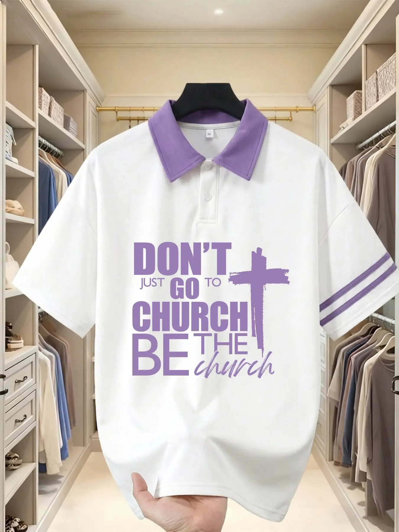 Fgfs Cross Print Polo Shirt, Unisex Loose-Fit, Collar, Short Sleeve, Christian Faith Casual Streetwear, All Seasons