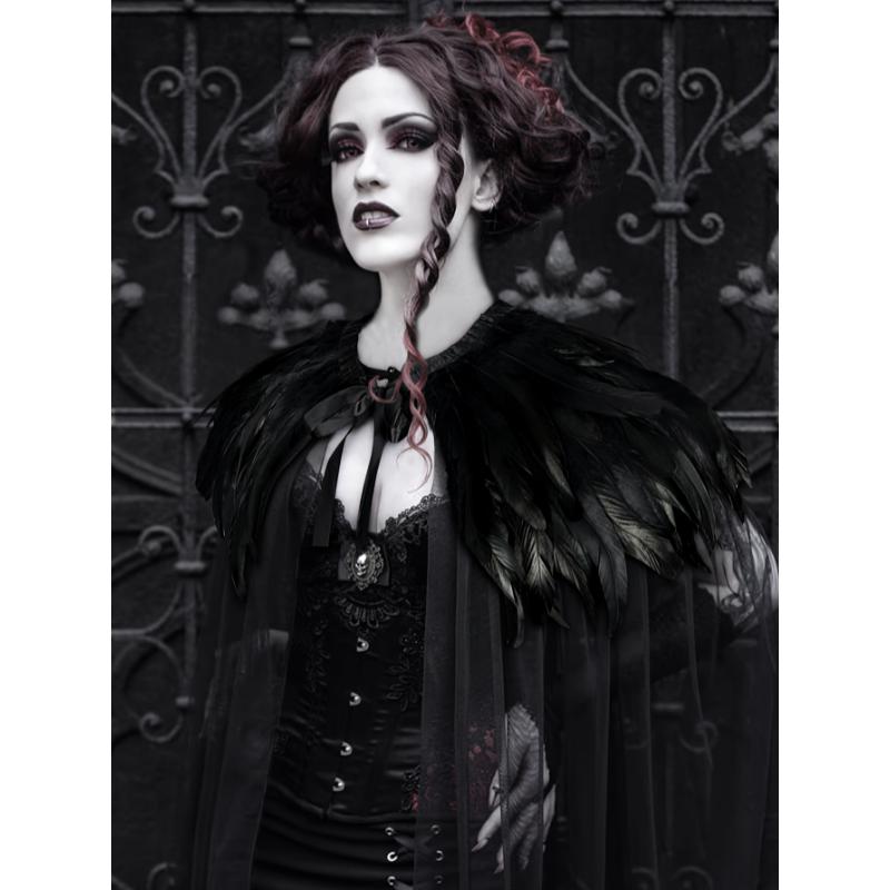 Evil Queen Vampire Witch Cosplay Costume - Women's Feather Collar Cloak Cape - Medieval Dark Princess Halloween Costume for Women Womenswear Clothing