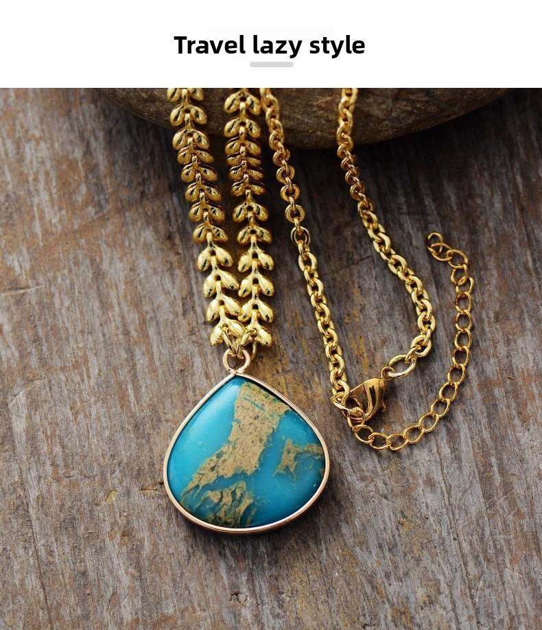 Natural Stone and Metal Pendant Necklace – Gold-Tone Copper – Stylish Layered Jewelry for Daily Wear