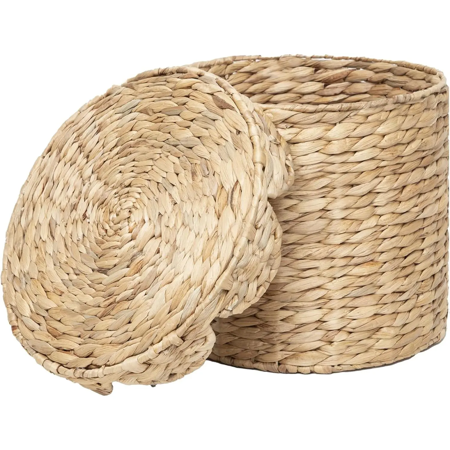 Small Round Water hyacinth Wicker Laundry hamper basket with lid