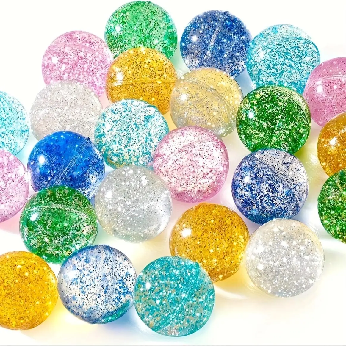 20/100pcs Colorful Glittery Bouncing Balls - Assorted Rubber Party Favors, Bouncy Balls Bulk, Ideal for Gifts, Prizes, and Birthday Bag Fillers, 27mm Sparkling Multi-Colored Balls, Playful Gifts | Glittery Finish | Synthetic Rubber, Ball Set