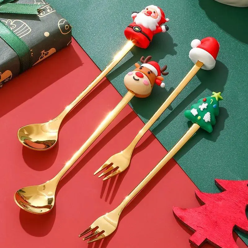 1Pc Christmas Coffee Spoon Stainless Steel Spoon Santa Claus Xmas Tree Coffee Teaspoon Christmas Dessert Spoon Kitchenware