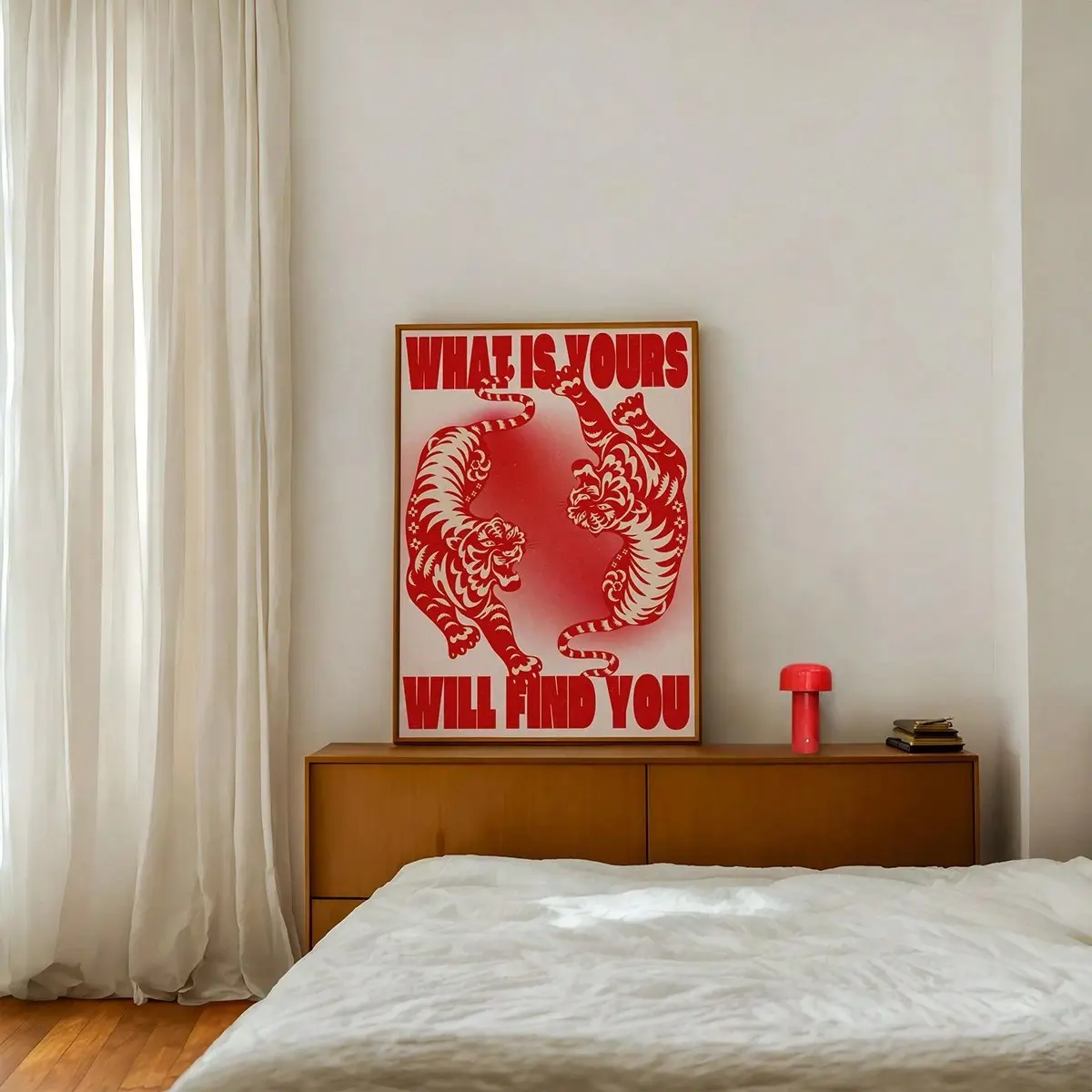 1pc Trendy Red Typographic Animal Wall Art Print, Typography Print, Aesthetic Quote Art Poster with Traditional Tiger Detail for Home Bar Decor, Creative Office, Modern Lounge Living Room Trendy Aesthetic Space Picture, No Frame