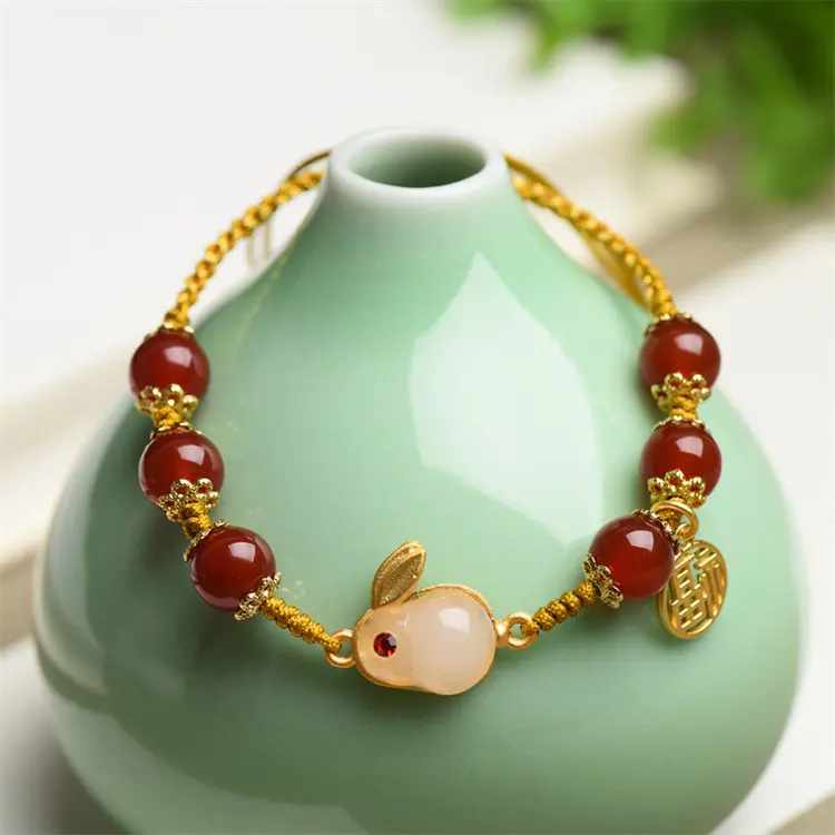 Hetian Jade Rabbit Bracelet for Girls, Summer Little Rabbit Jade Bead Bracelet, Qixi Valentine's Day Gift for Girlfriend