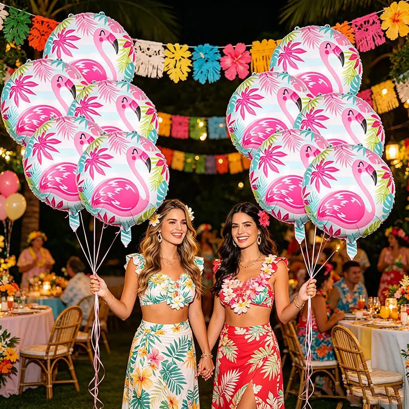 10-piece set of flamingo-shaped foil balloons, suitable for summer-themed party decorations, carnival party decorations, Hawaiian-themed party decorations, and birthday-themed party decorations
