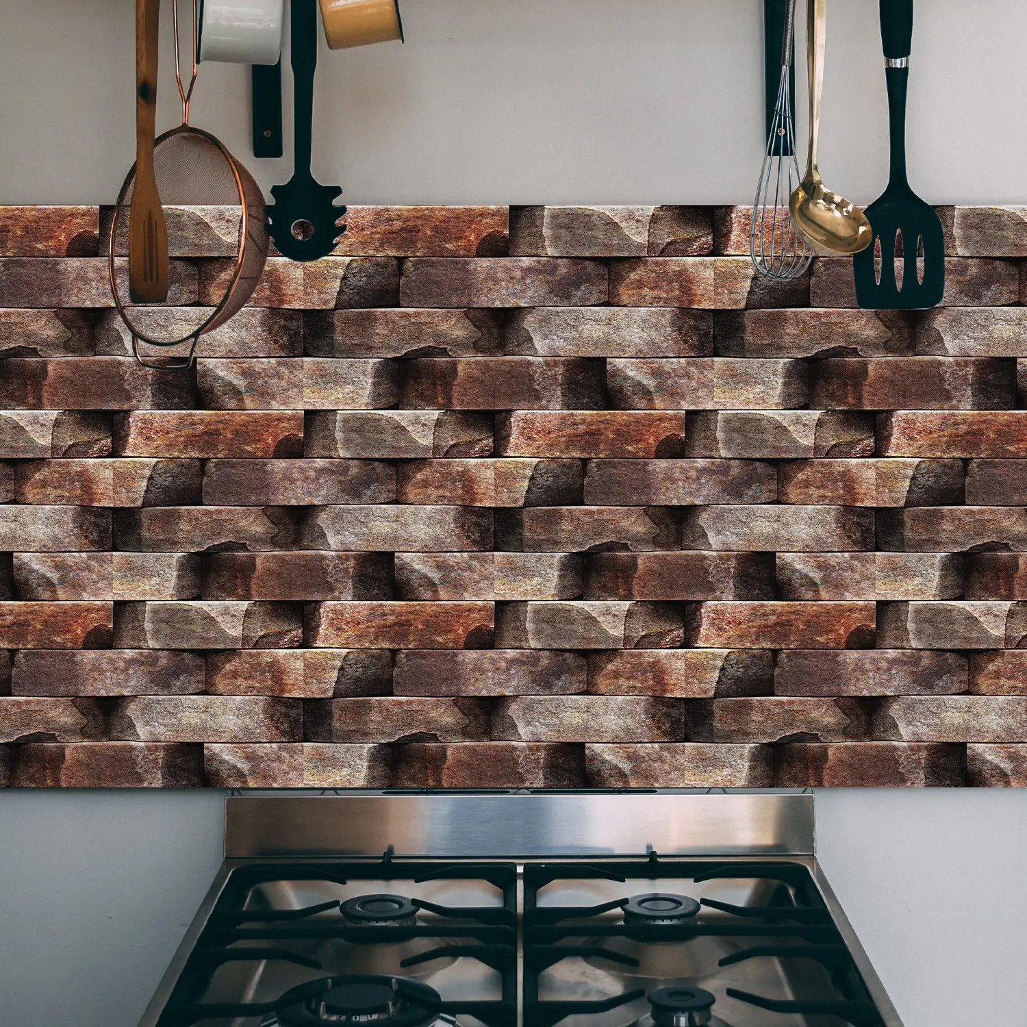 6/12/24/48Pcs FG‑L Vintage Tile Stickers, Extra‑Sticky PVC Crystal Film, Retro Brown-Yellow Culture-Stone Rectangular Peel and Stick Backsplash, DIY Self-Adhesive Waterproof Oil-Proof Wall Decals for Kitchen, Bathroom, Floor & Wood Surface, Home Decor