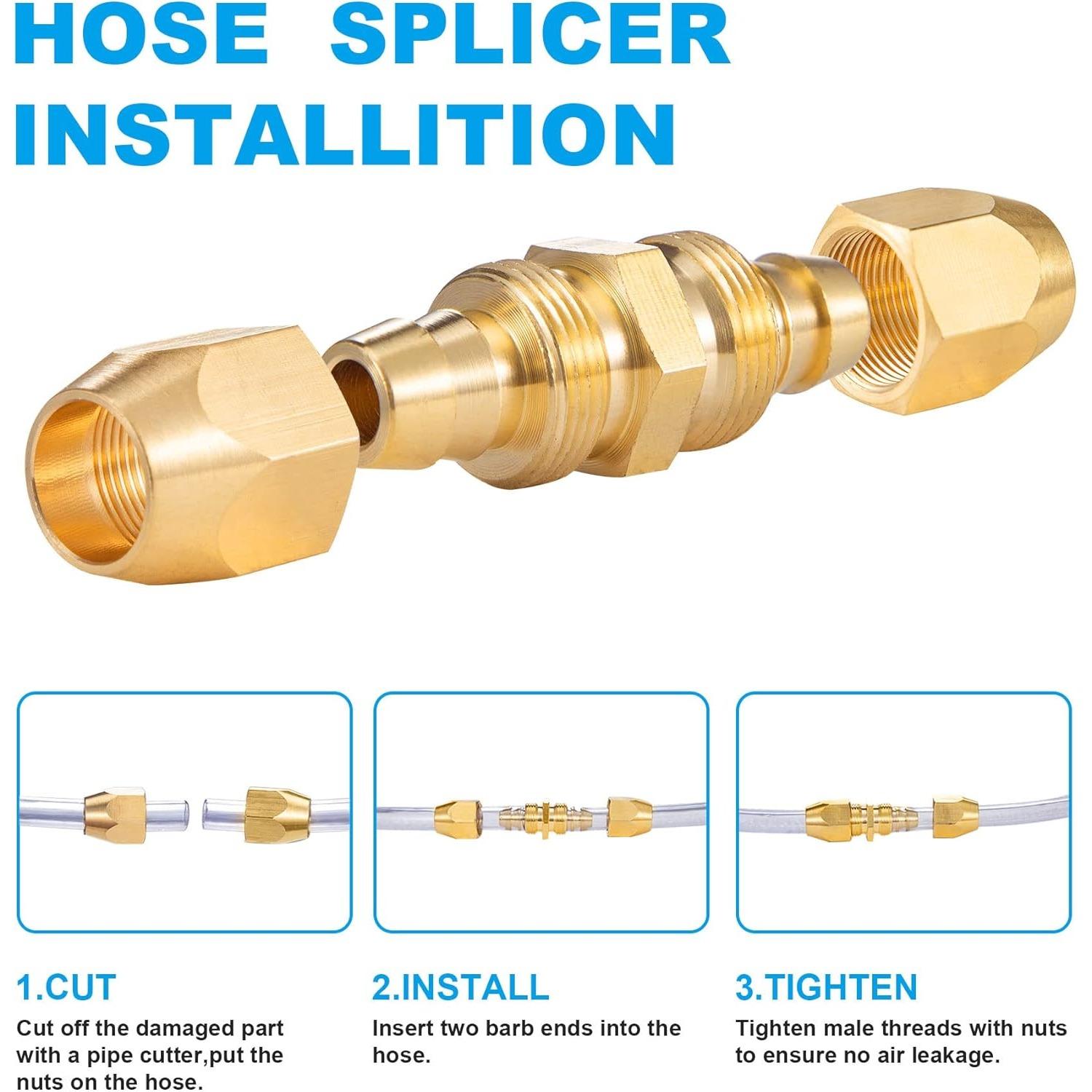 4Pack Brass Pneumatics Reusable Fitting - 1/4" ID Polyurethane Hose Splicer, Replacement Repair Barb Fitting Garden Accessories - Home Improvement.