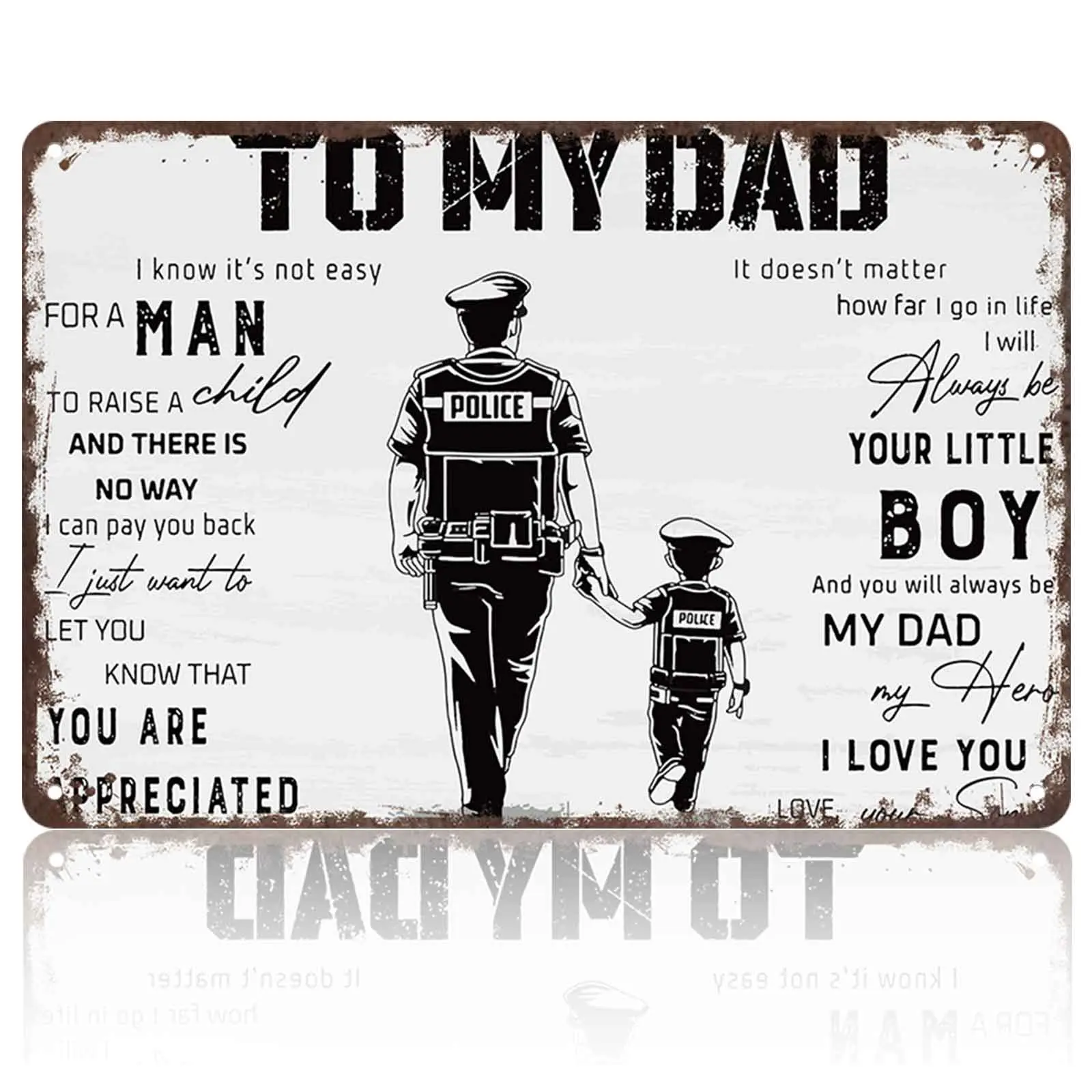 Basic Vintage Rectangle Hangable Aluminium Plaque (8x12in, 8x12 wall fit) - Cop and Son Police Silhouette Wall Decor, Law Enforcement Family Gift, Indoor Entryway Decor Home Supplies Sign, Indoors