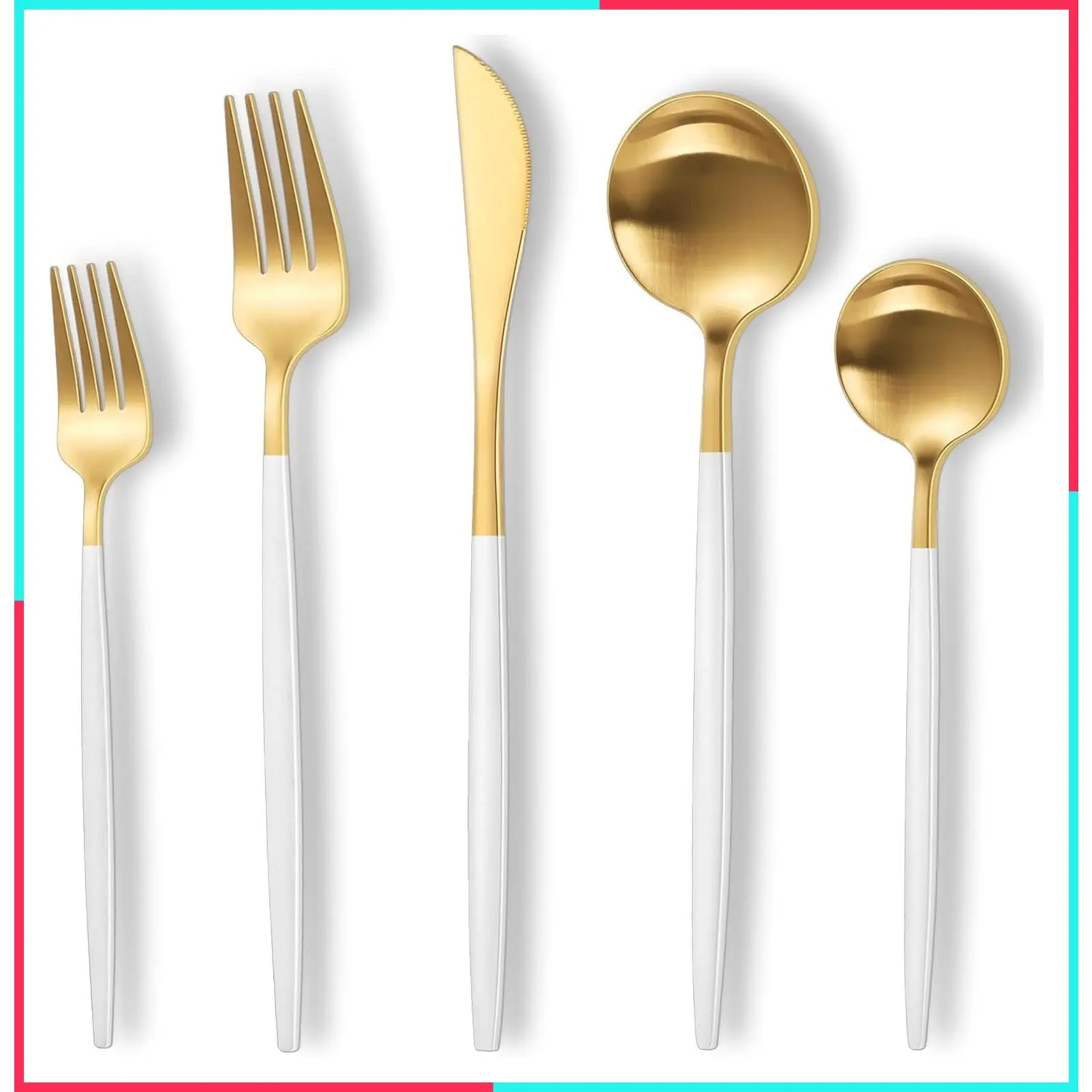 Matte White Gold Silverware Set, 30 Piece Stainless Steel Modern Flatware Set, Brushed Cutlery Set Service for 6, Satin Finish Utensils Set for Home Kitchen and Restaurant, Dishwasher Safe