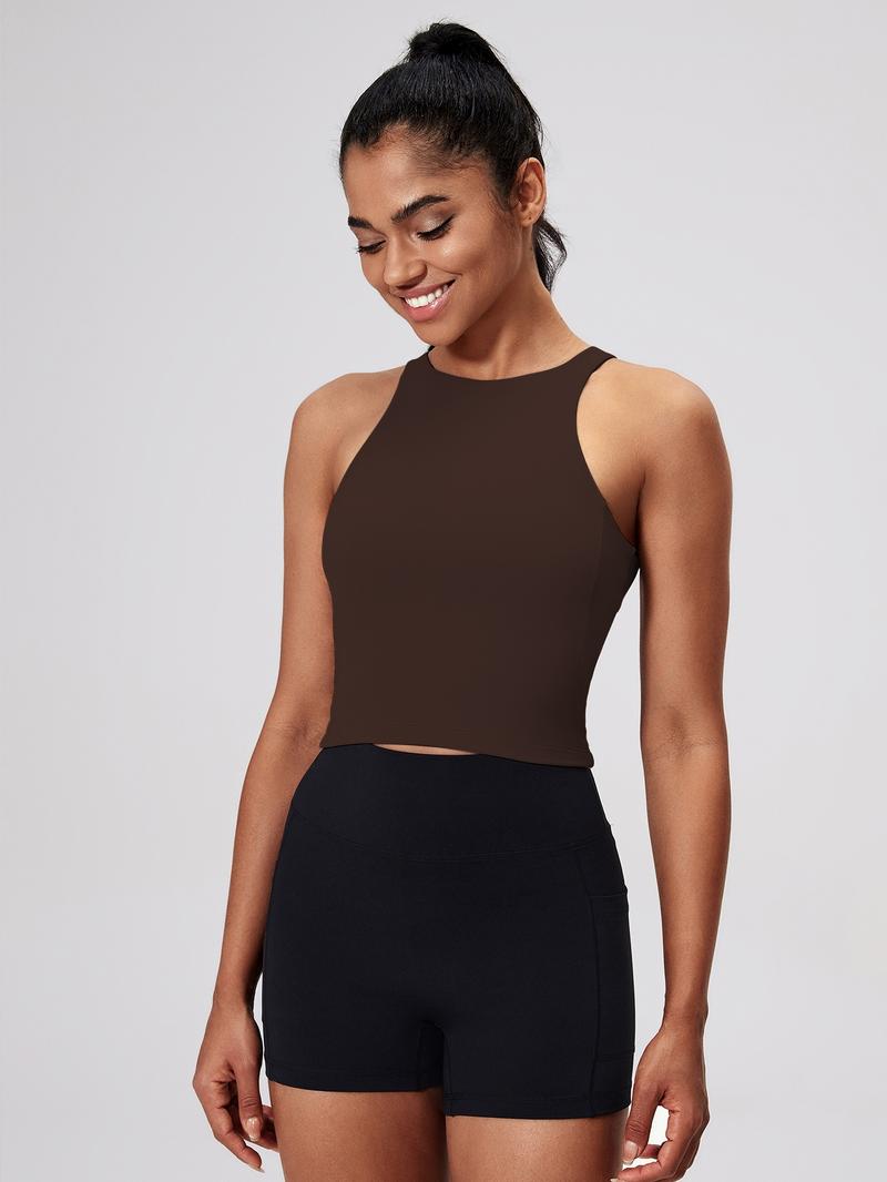 Women's Solid Color Racer Back Sports Bra, Breathable Comfortable Sports Bra, Ladies Sportswear for Yoga Gym Workout