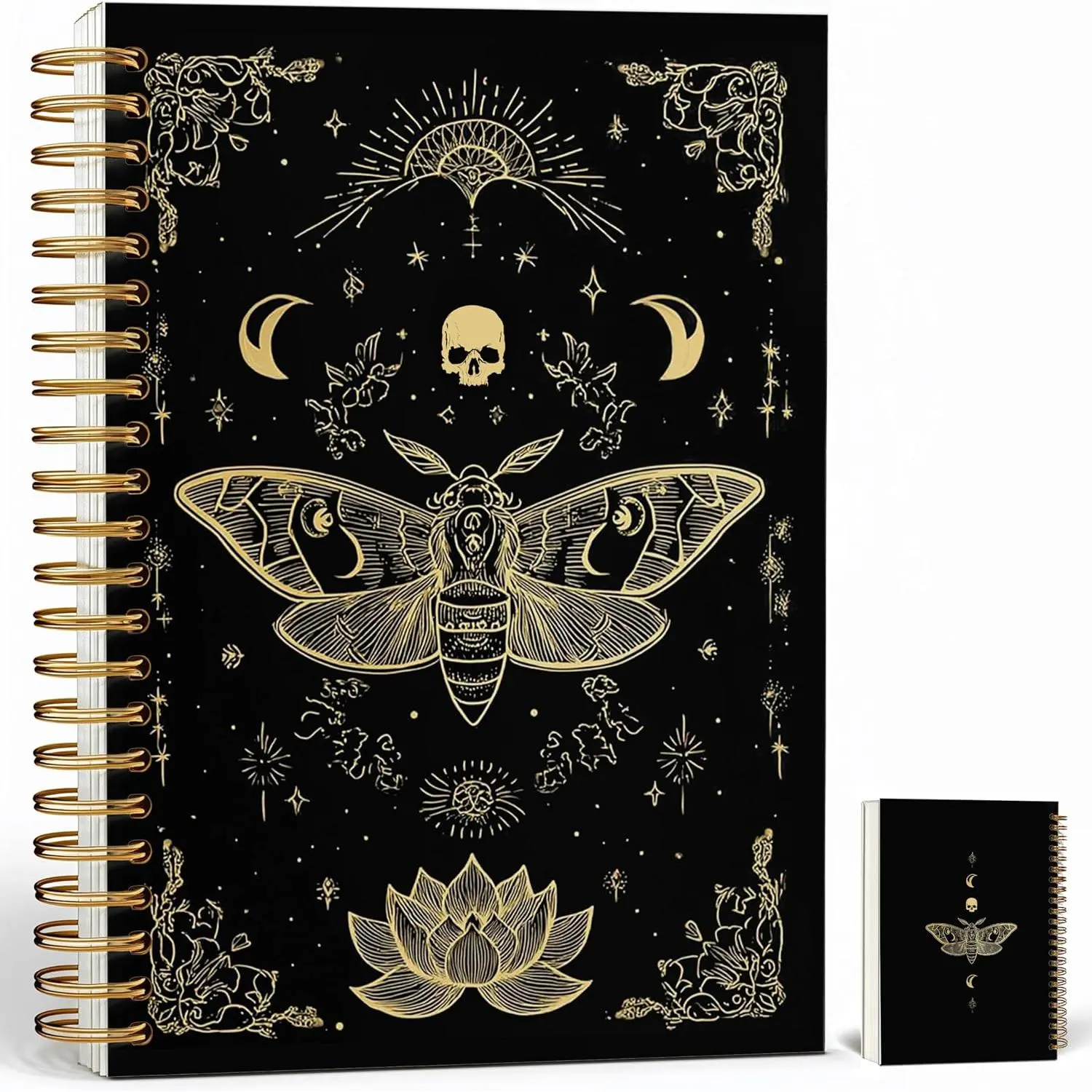 Gothic Notebook Journal for Women - A5 Spiral Notebook with Black Butterflies &  Design,  Witchy Journal, Lined Paper, Gothic Office & School Supplies,  Gifts for Women Birthday, Graduation, Christmas (Golden butterfly)