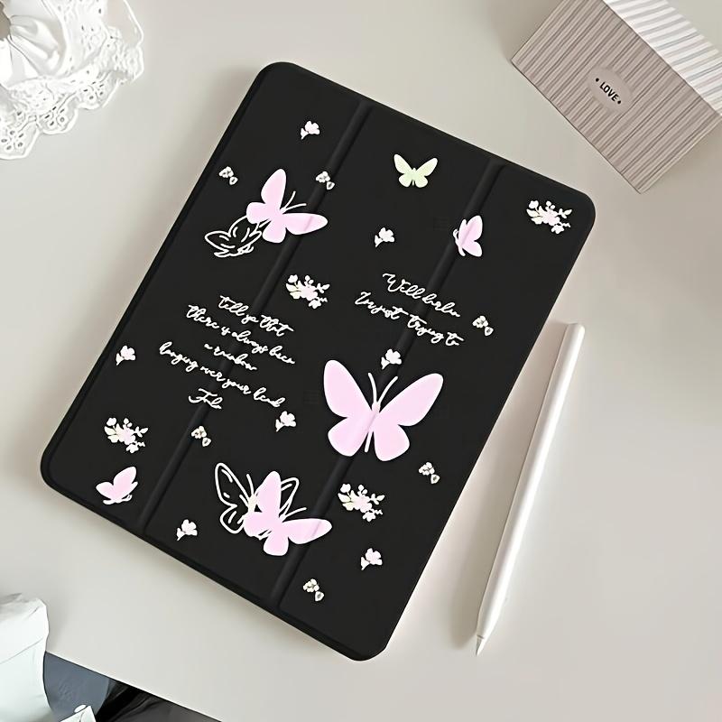 This black, butterfly-patterned case features an adjustable stand and pen slot, and is a foldable, non-slip TPU protective case suitable for Samsung, iPad mini, iPad Air, iPad Pro/iPad 10th and 11th generation iPads.
