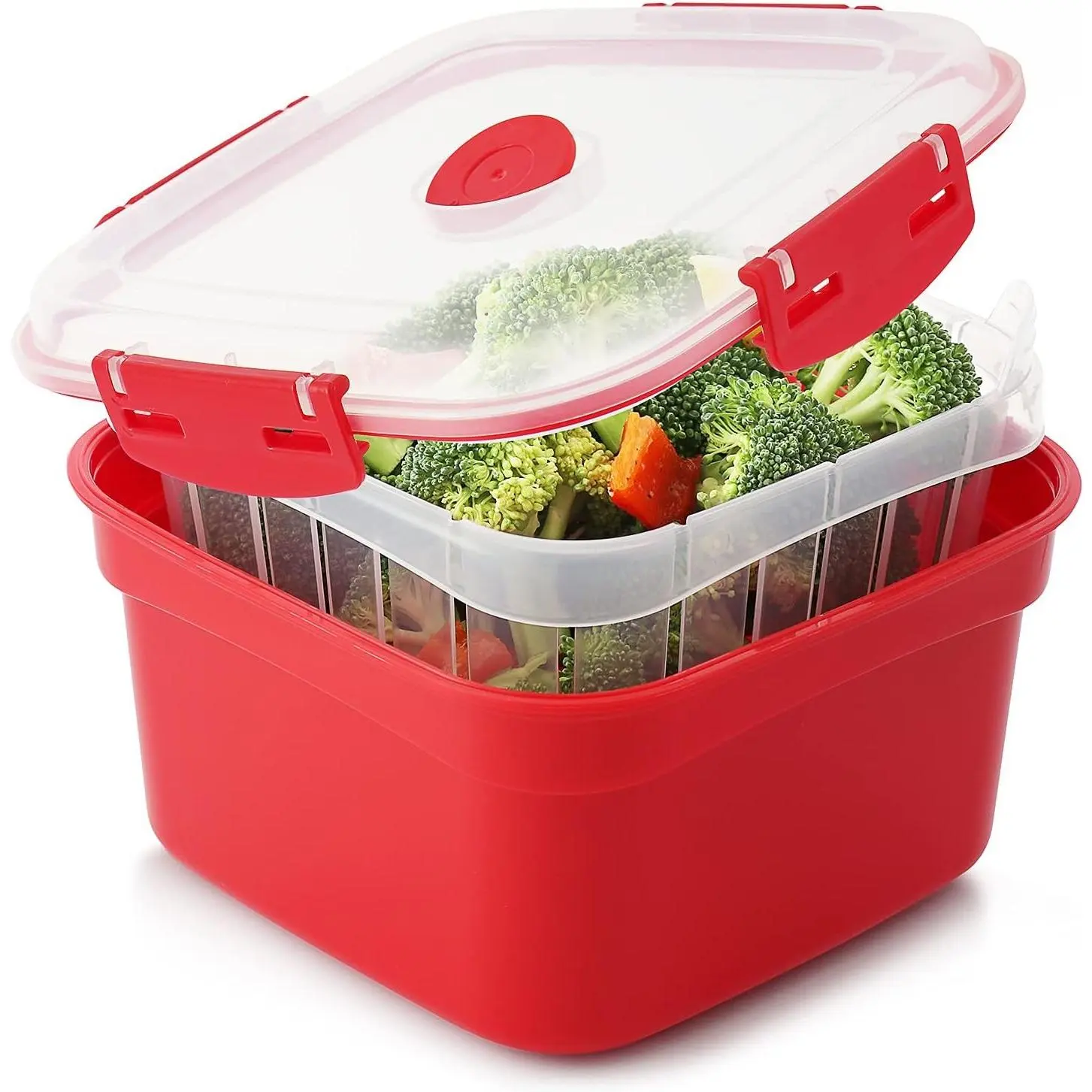 2L BPA-Free Microwave Veggie Steamer Three-piece Set - With Removable Basket, Locking Lid, Durable Container for Everyday Meal Prep
