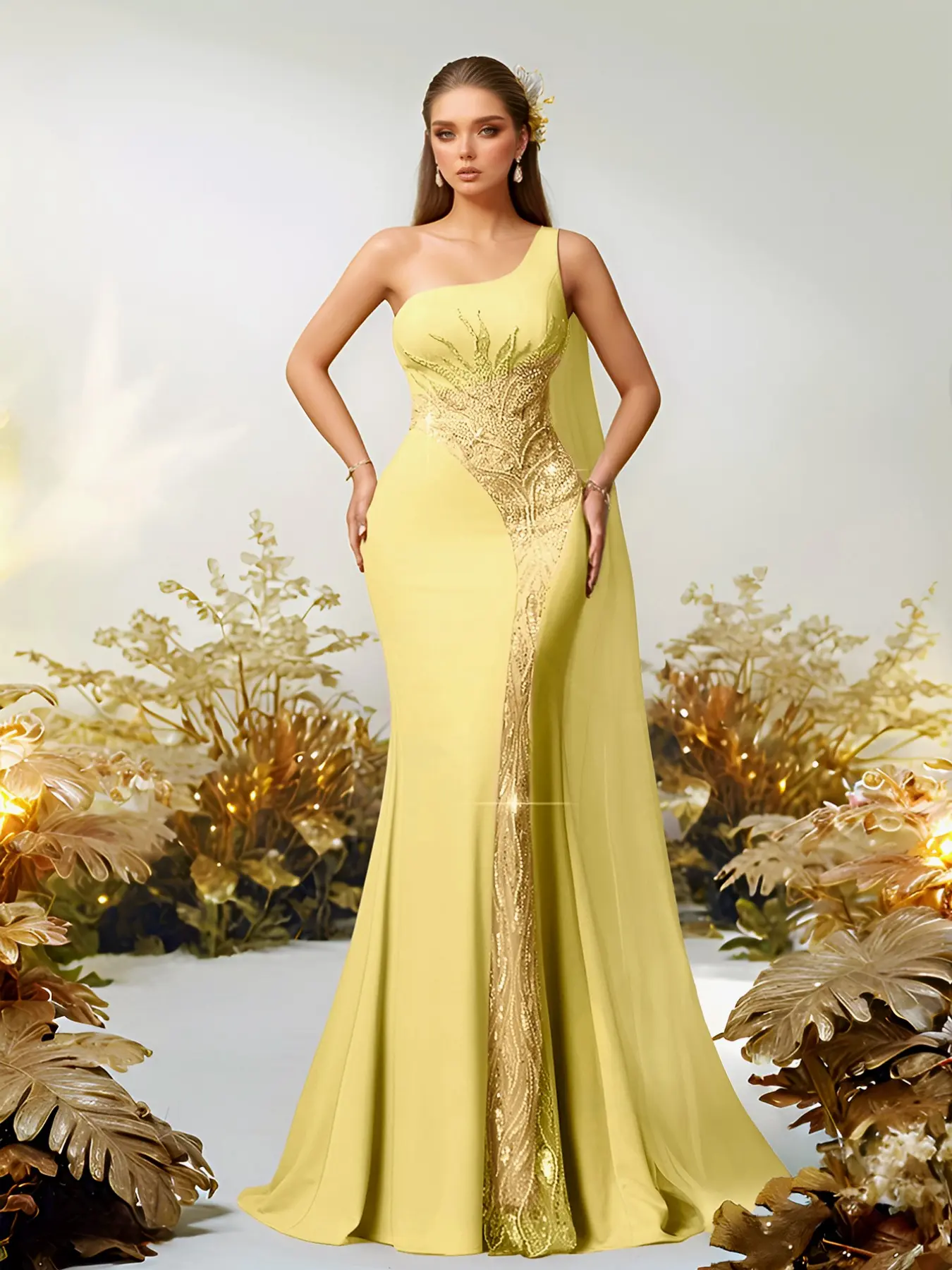 Elegant One-Shoulder Mermaid Dress with Sequins, Formal Evening Gown, Party Dress, Wedding Guest Dress, Slim Fit Long Dress, Evening Party Dresses