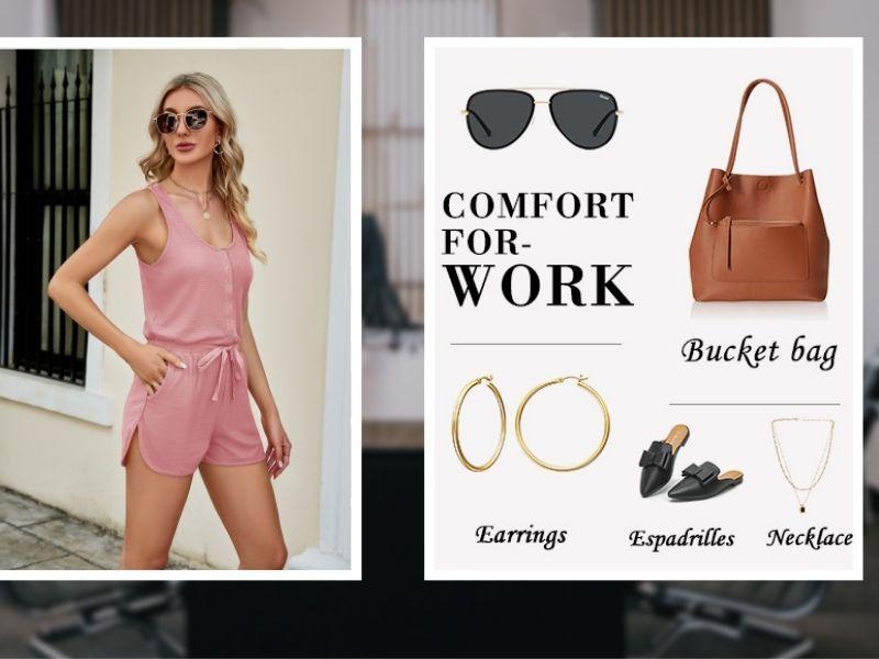 Imily Bela Women's Summer Scoop Neck Sleeveless Button Down Tank Top Rompers Elastic Waist Shorts Outfits with Pockets