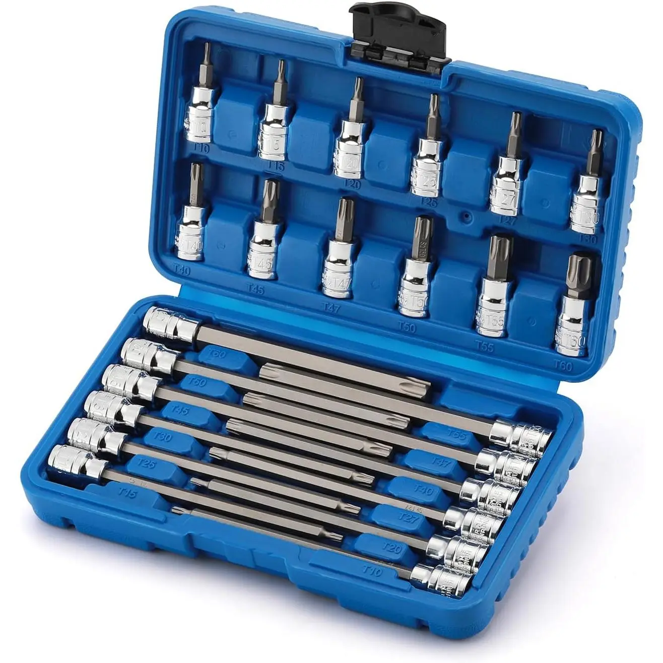 3/8"Drive Long and Standard Torx Bit Set, 24 Piece Torx Star Bit Set, T10 to T60, Length: 150mm, CR-V & S2