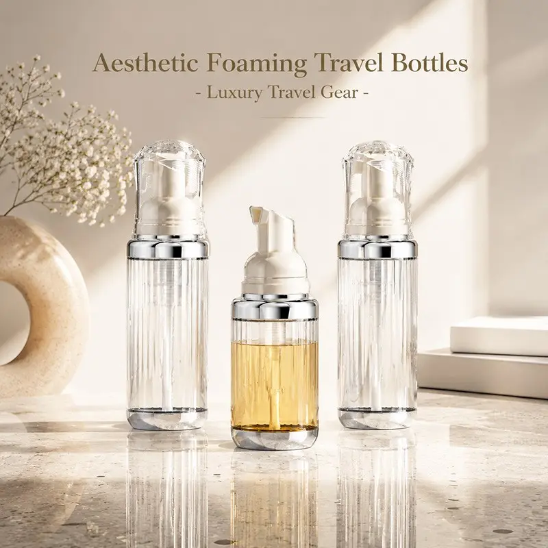 1pc Press Dispenser Bottle, Thick Transparent Material, Large Mouth Portable Travel Bottle, Suitable for Lotion, Shampoo, Soap