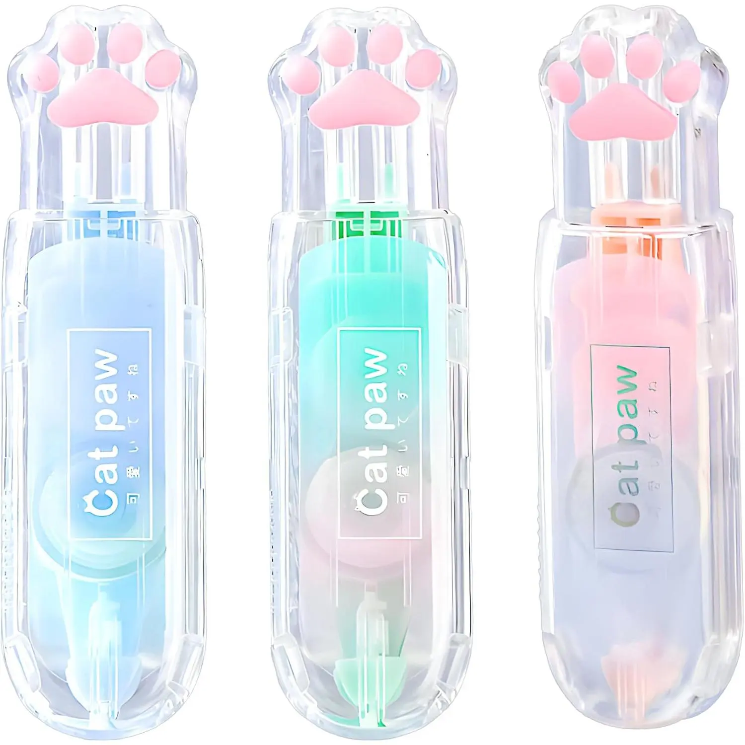 3 count Retractable White Correction Tape,Cute  Paw Correction Tape Pens, Mini Aesthetic Pen Shaped White Applicator with Easy to Use Out Tape for  to School Office Supplies