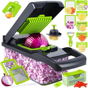 Multifunctional 14 in 1 Food Chopper, Kitchen Vegetable Slicer Dicer Cutter With 8 Blades, Onion Chopper With Container Stainless Steel Utensils