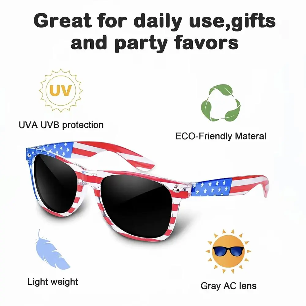 Retro Large American Flag Shutter Shades Sunglasses Unisex Adult UV Protection Eco Material Eyewear for Independence Day Patriot Party Props Decoration Indoor Sports Gathering