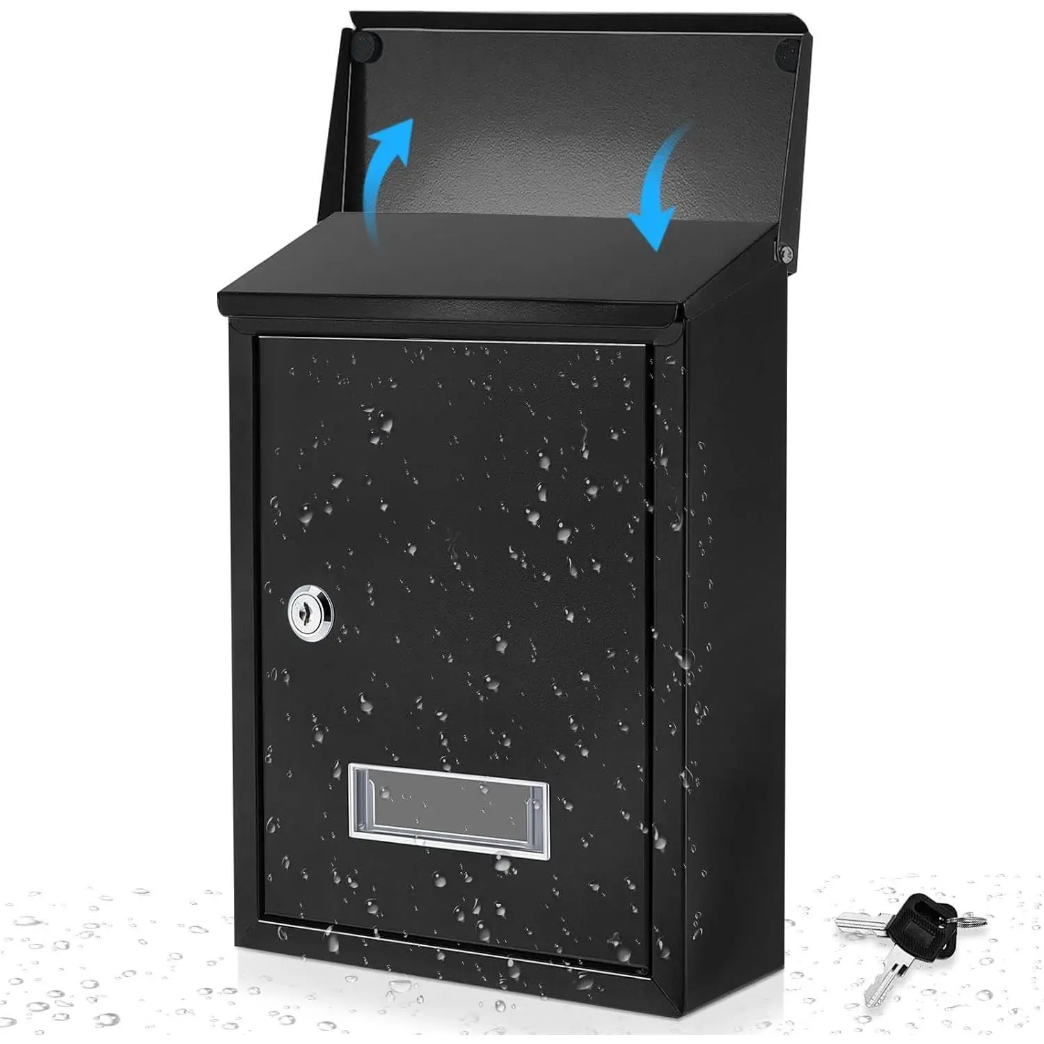 Weatherproof Mail Boxes with Key Lock, Security Locking Wall Mount Metal Mailbox with Slot for Outside, Large Capacity for Mail, Packages, Donations, Voting 11.8"h x 8.3"l x 2.8"w, Black