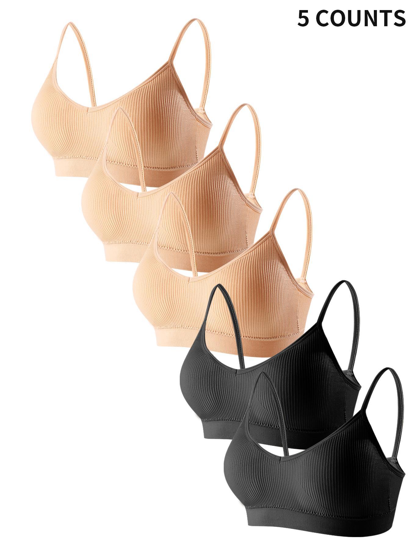 Women's Solid Ribbed Wireless Bra, Casual Padded Push-Up Bra, Soft Comfy Breathable Lingerie Top for Daily Wear, Underwear