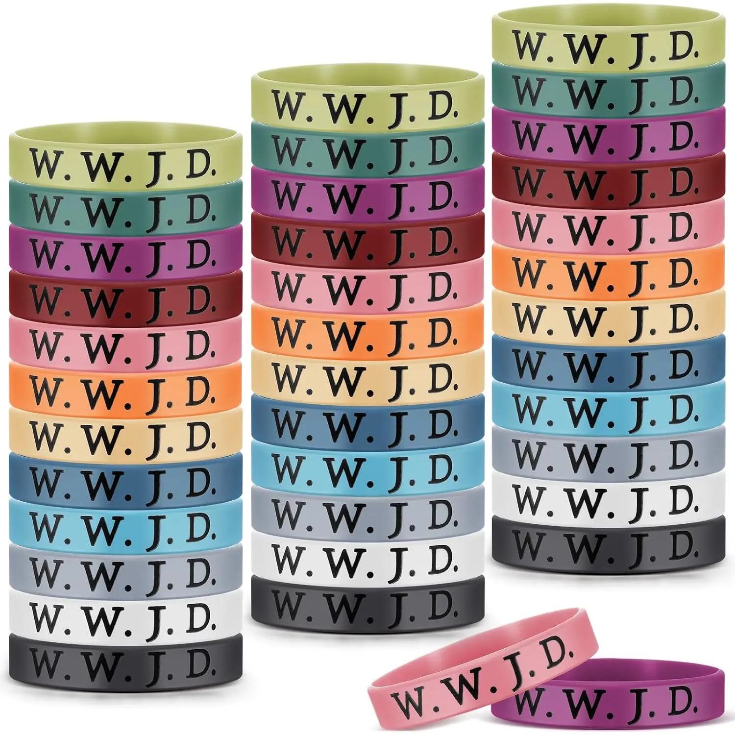 36 count WWJD Rubber Bracelets What Would  Do Bracelets Bulk Religious  Verse  Wristbands Colorful Inspirational Christian Wristbands Gifts Men Women Church Party Favors