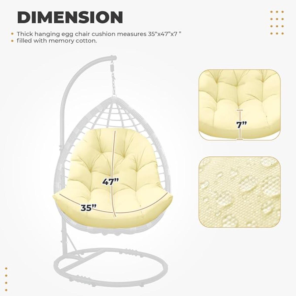 DANGHOOGY Egg Chair Cushion, Hammock Swing Chair Cushion, Waterproof Soft Comfy Hanging Basket Seat Pads Back Cushion, Thicken Hanging Egg Chair Cushion, 35x47 Inches (Beige)