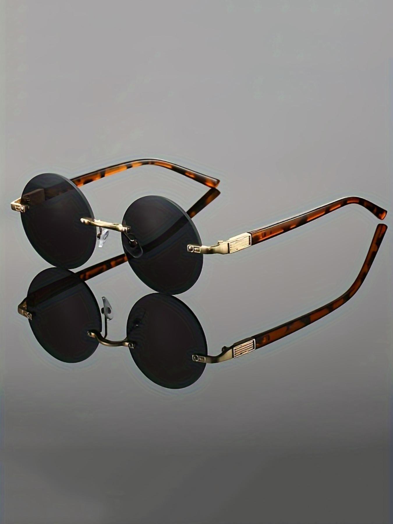 Men's Metal Round Rimless Classic Retro High-Quality Fashion Glasses, Durable PC Lenses for All Seasons, Elegant Decorative Eyewear, Classic Shades