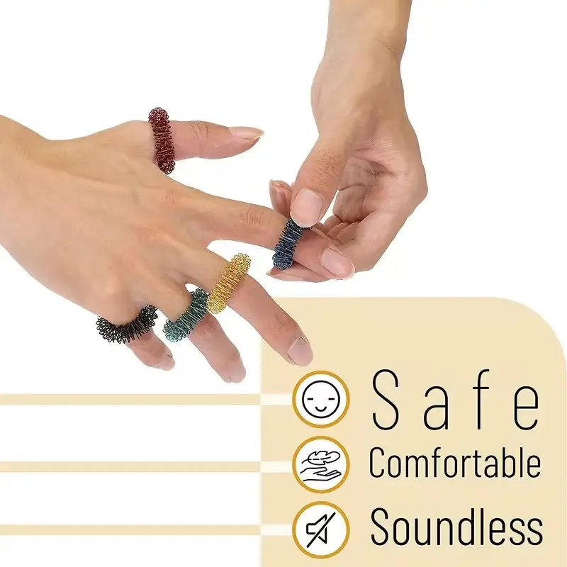 10pcs Multicolor Spiky Finger Massage Rings Set, Acupressure Spring Finger Rings, Stress Relief Hand Circulation Stimulator for Daily Use