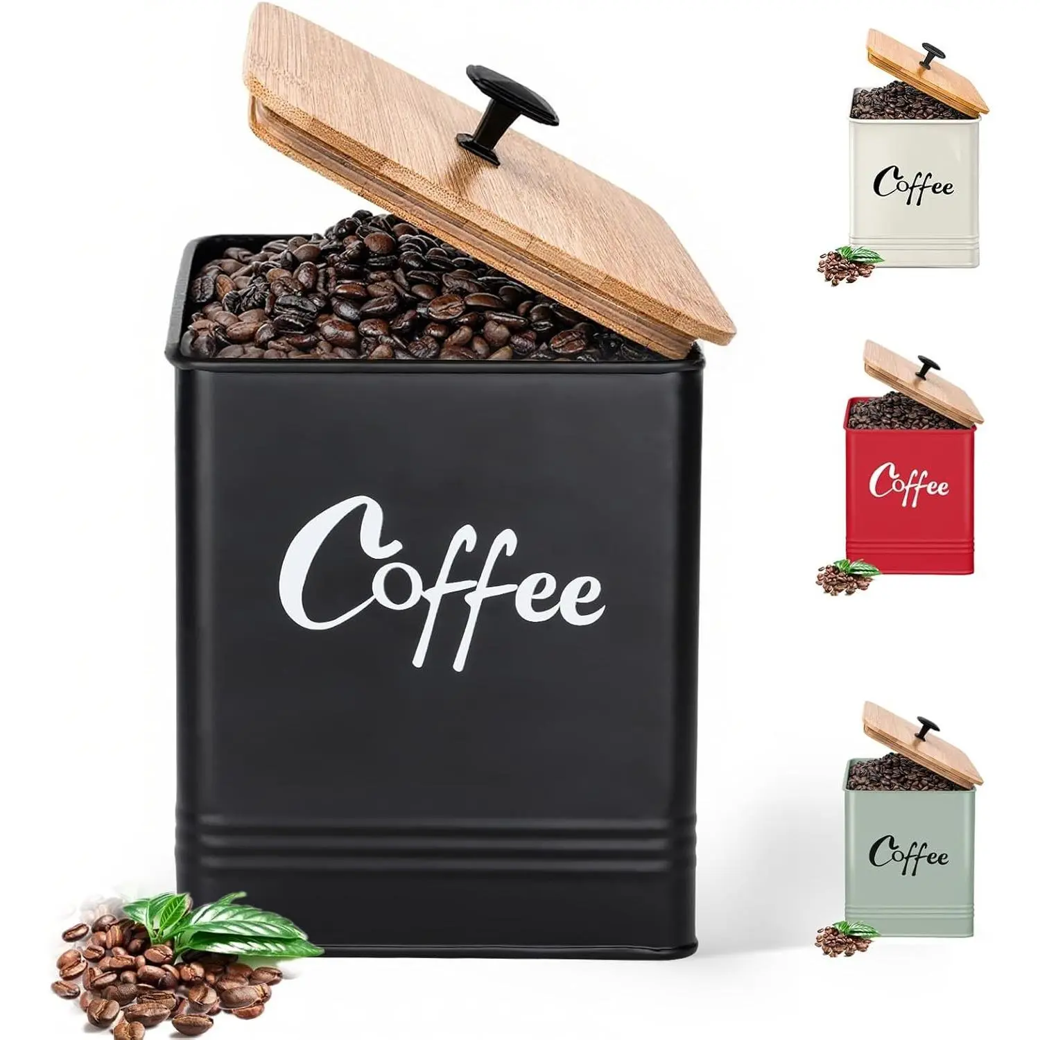 Airtight Coffee Canister-Coffee Container, Airtight 40 oz Large Iron Black Storage Container for Coffee Grounds, Beans, Pods & More,Coffee Bar Accessories & Gifts