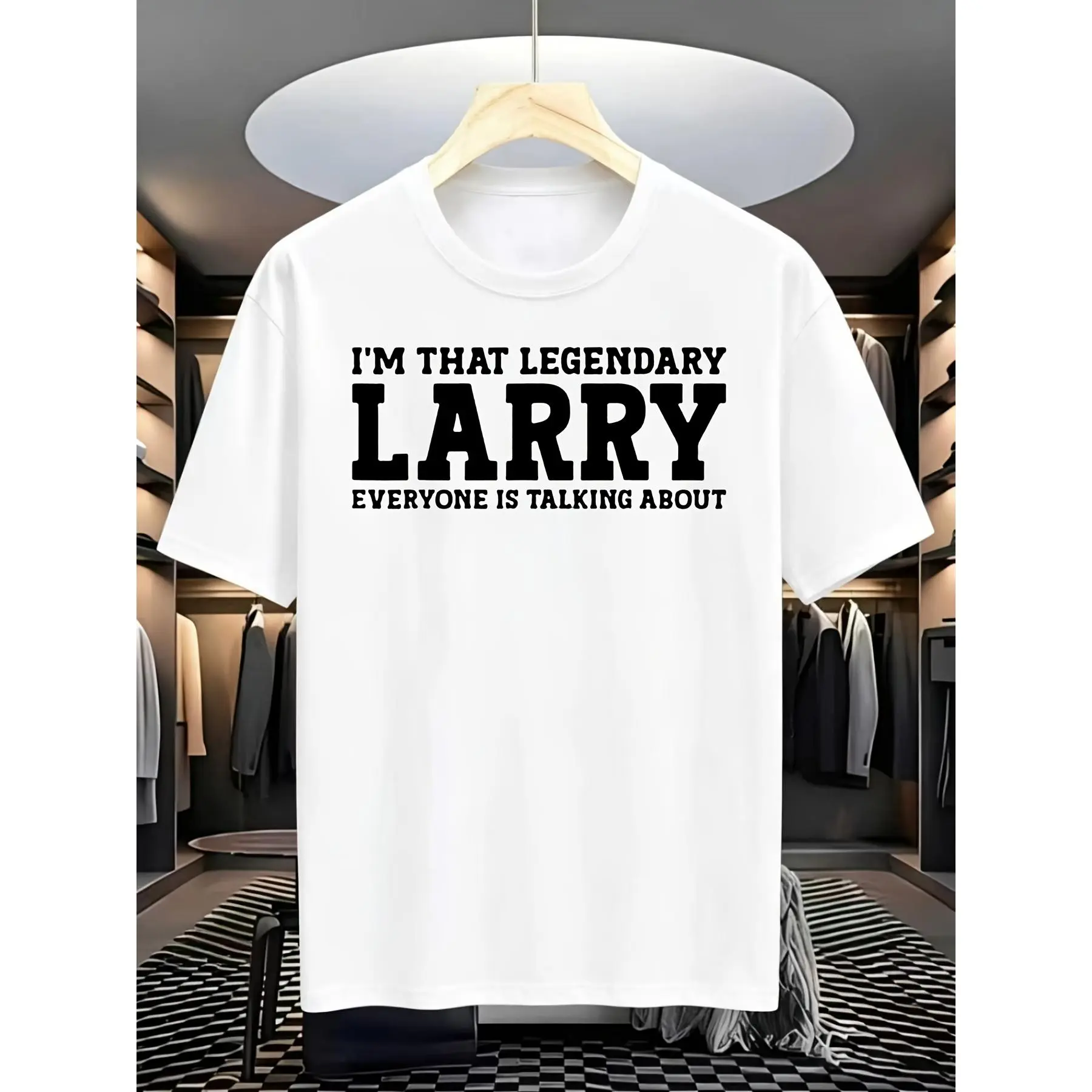 Men'S Black Crewneck T-Shirt with Legendary Larry Funny Print, Comfortable And Breathable Casual Summer Top for Adults, 01 Same Style for Men And Women 2026 Summer Short-Sleeved Printed T-Shirt Pure