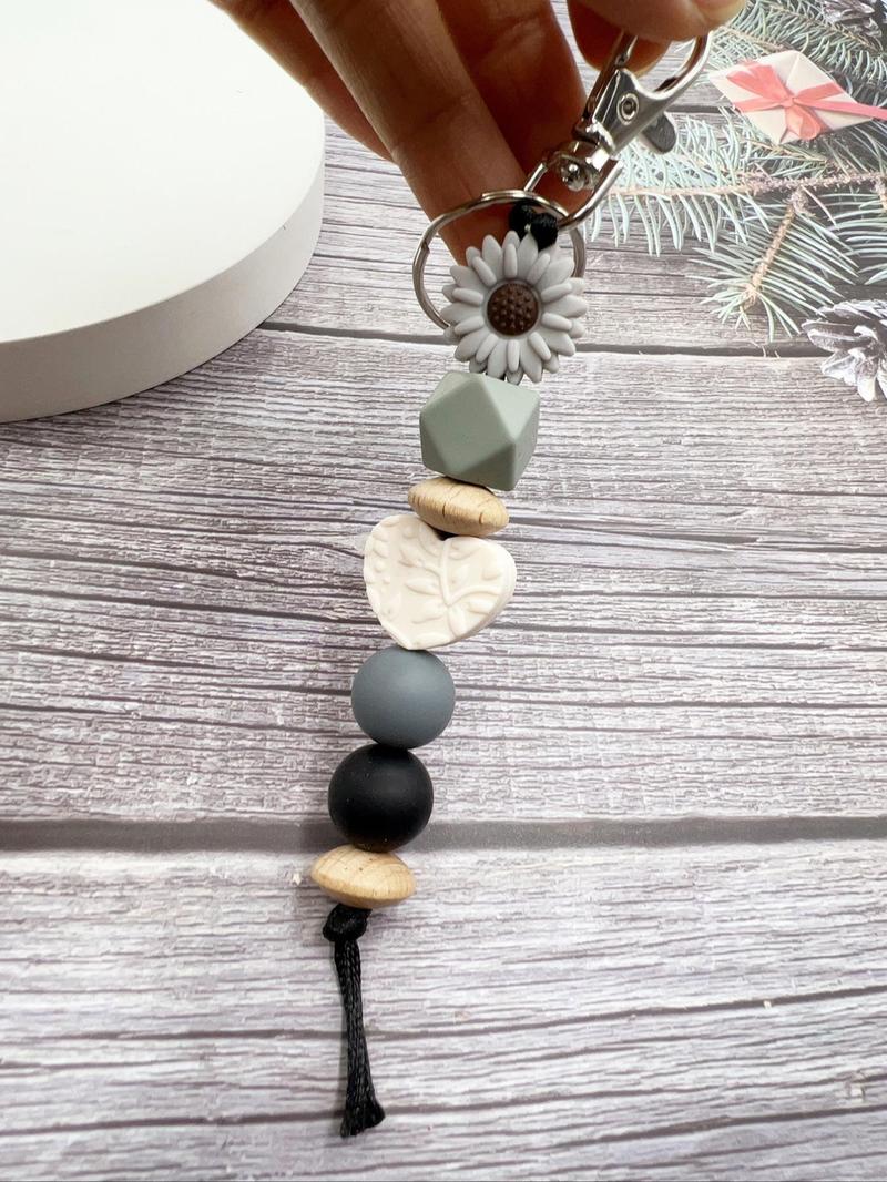 Colorful Flower Design Beaded Keychain, Boho Style Beaded Decor Keychain For Women & Men, Cute Trendy Accessory, Bag Decoration, Keychain Bag Pendant