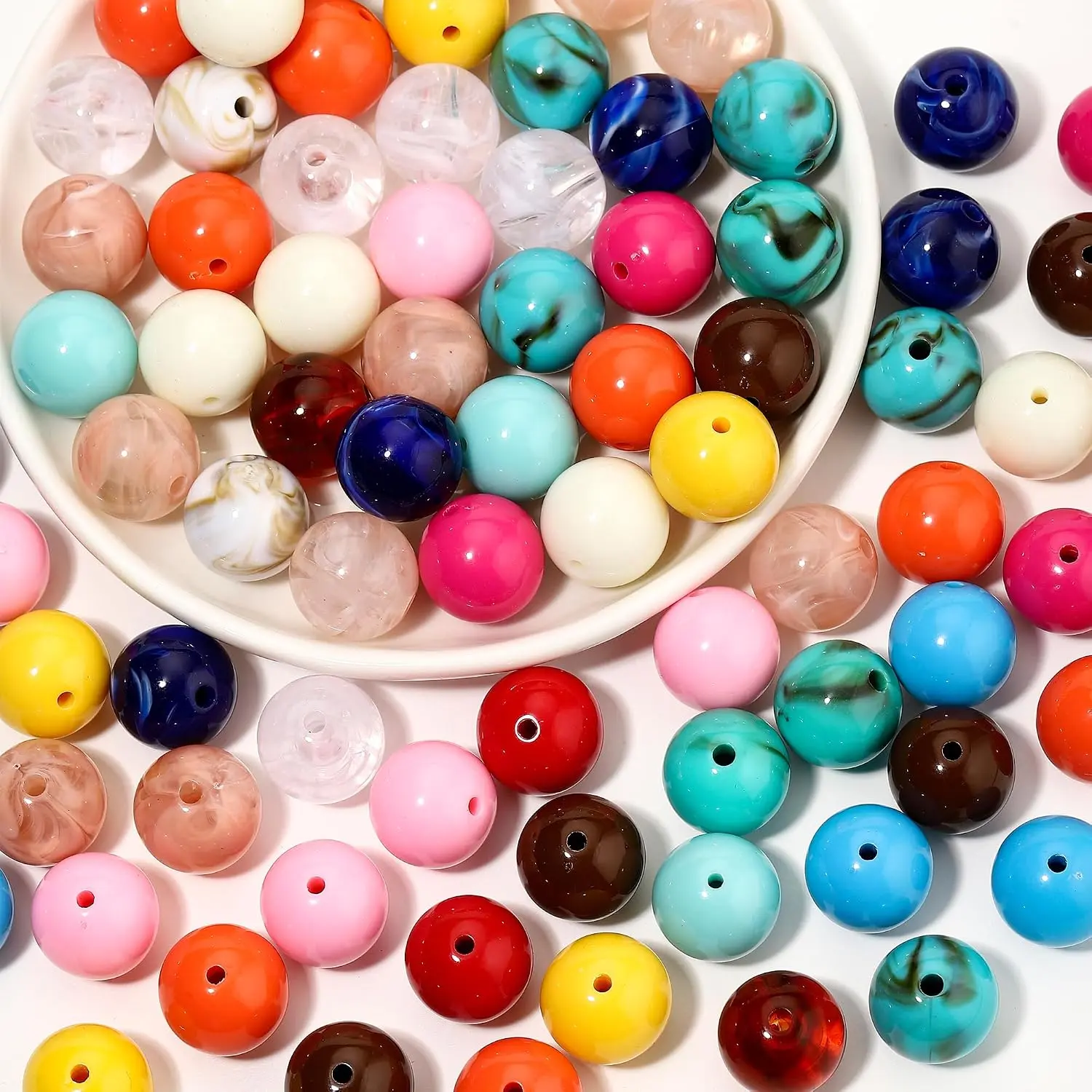 60pcs Round 19mm Acrylic Rainbow Bubblegum Beads - Large DIY Craft Supply Set with 2.5mm-3.5mm Holes, Ideal for Keychains, Jewelry for Women, Unisex Gifting for Thanksgiving, Mother's Day