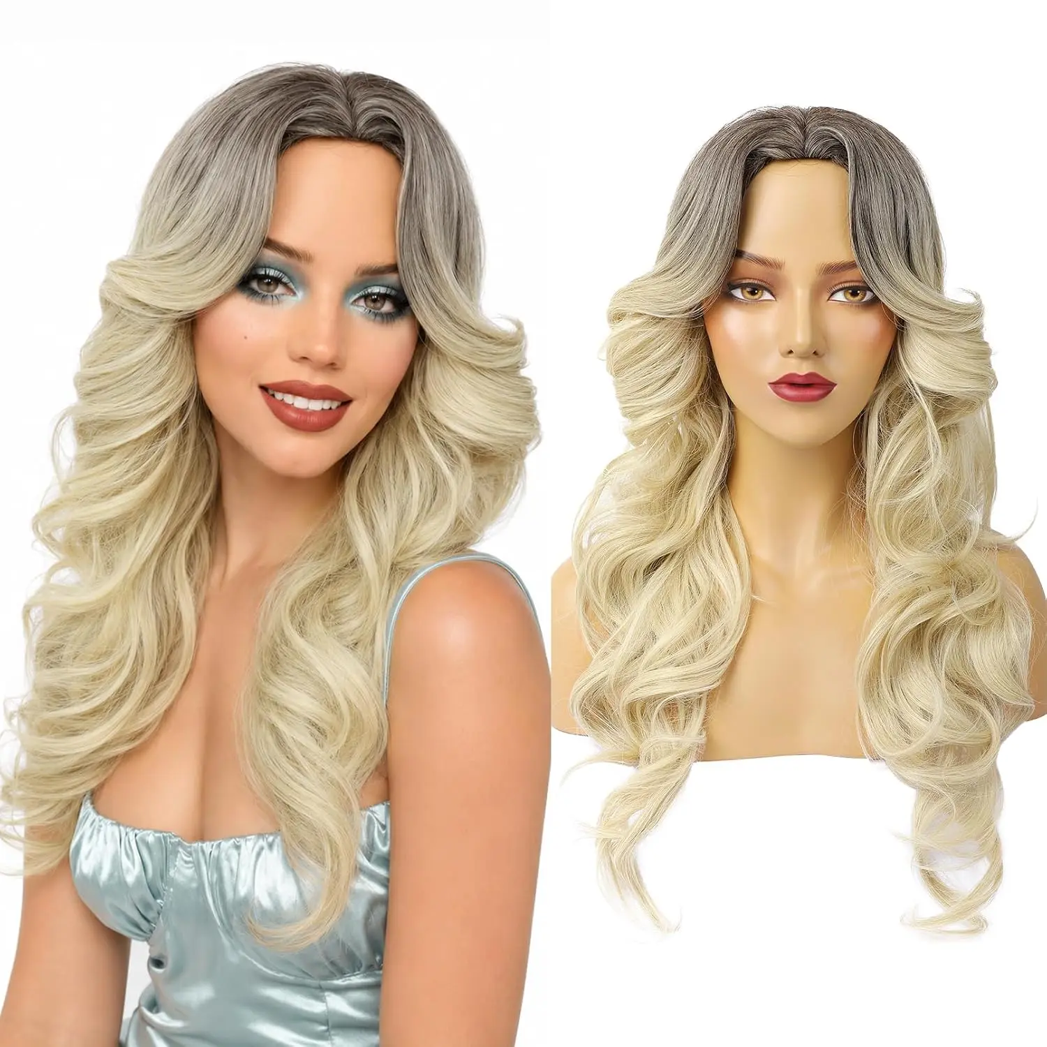 70s Wig for Women, Long Wavy Feathered Disco Wig   Synthetic Full Wigs for Halloween Costume Parties Concerts
