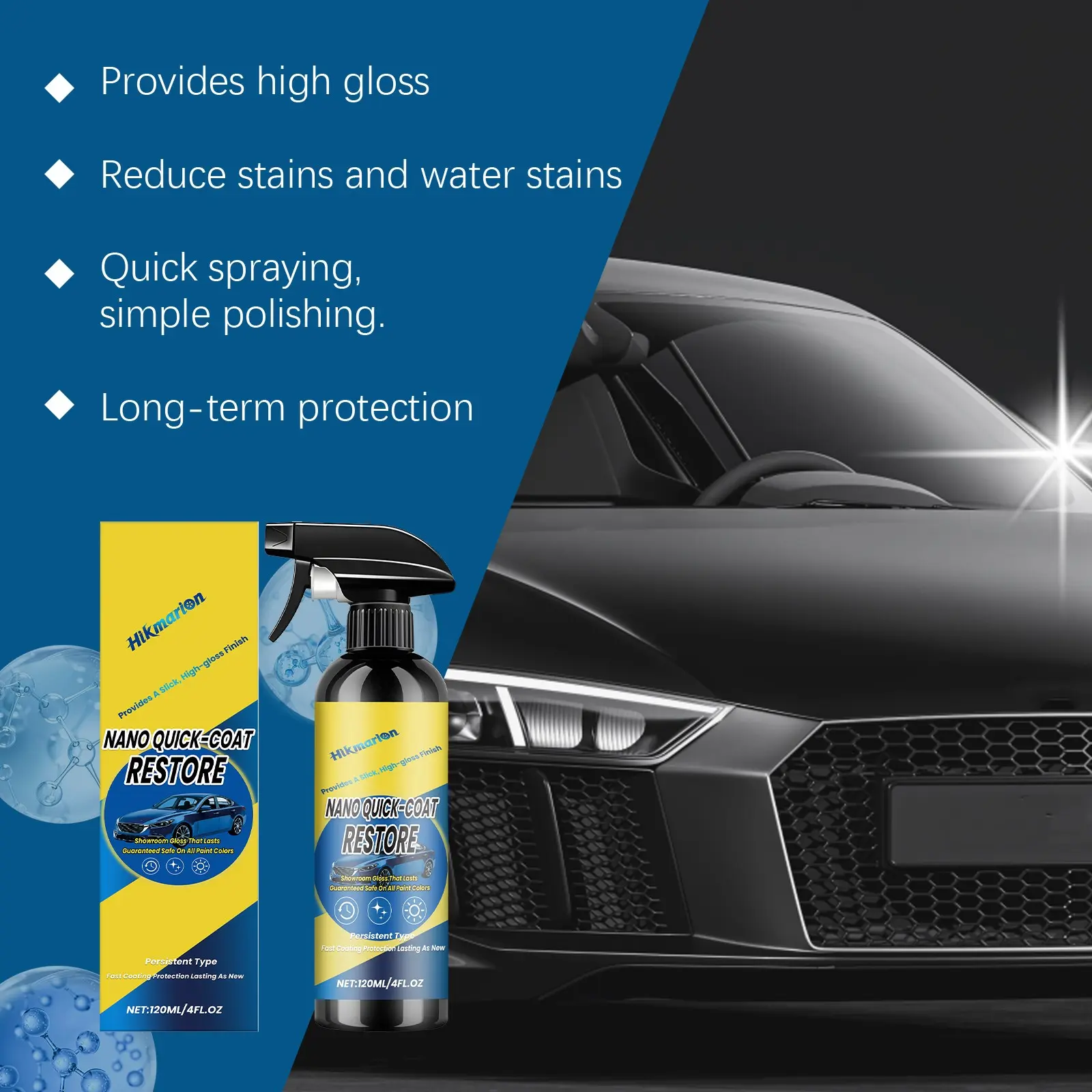 Car Nano Coating Spray, Automotive Coating Spray, Home Paint Refresh Gloss Fast Application, Convenient Brightening Care Agent, Easy-To-Use Car Polish