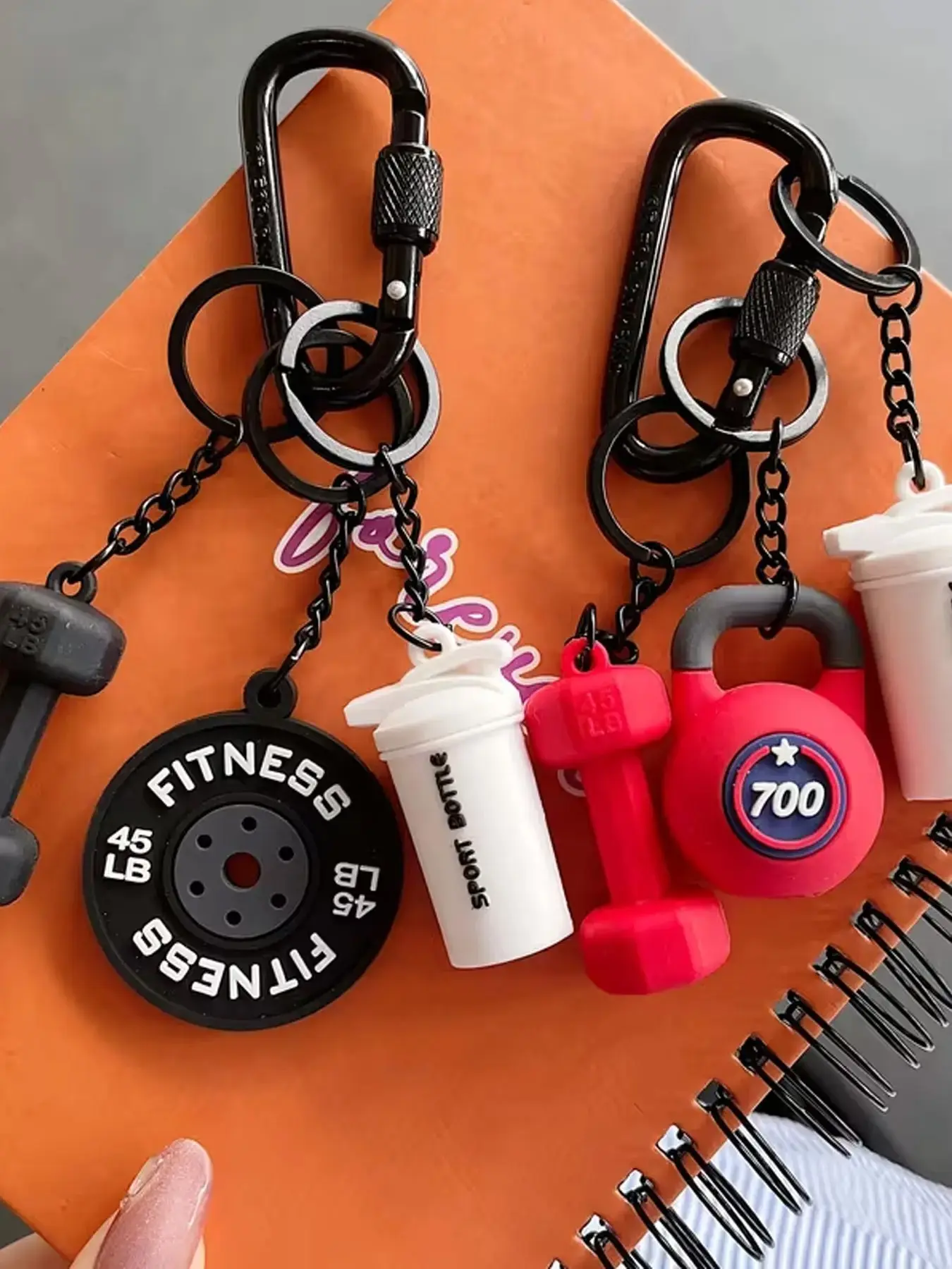 Cute Mini Fitness Keychain with Dumbbell Kettlebell Shaker Bottle, Sport Bag Charm Key Ring, Unique Gift for Gym Workout Lovers