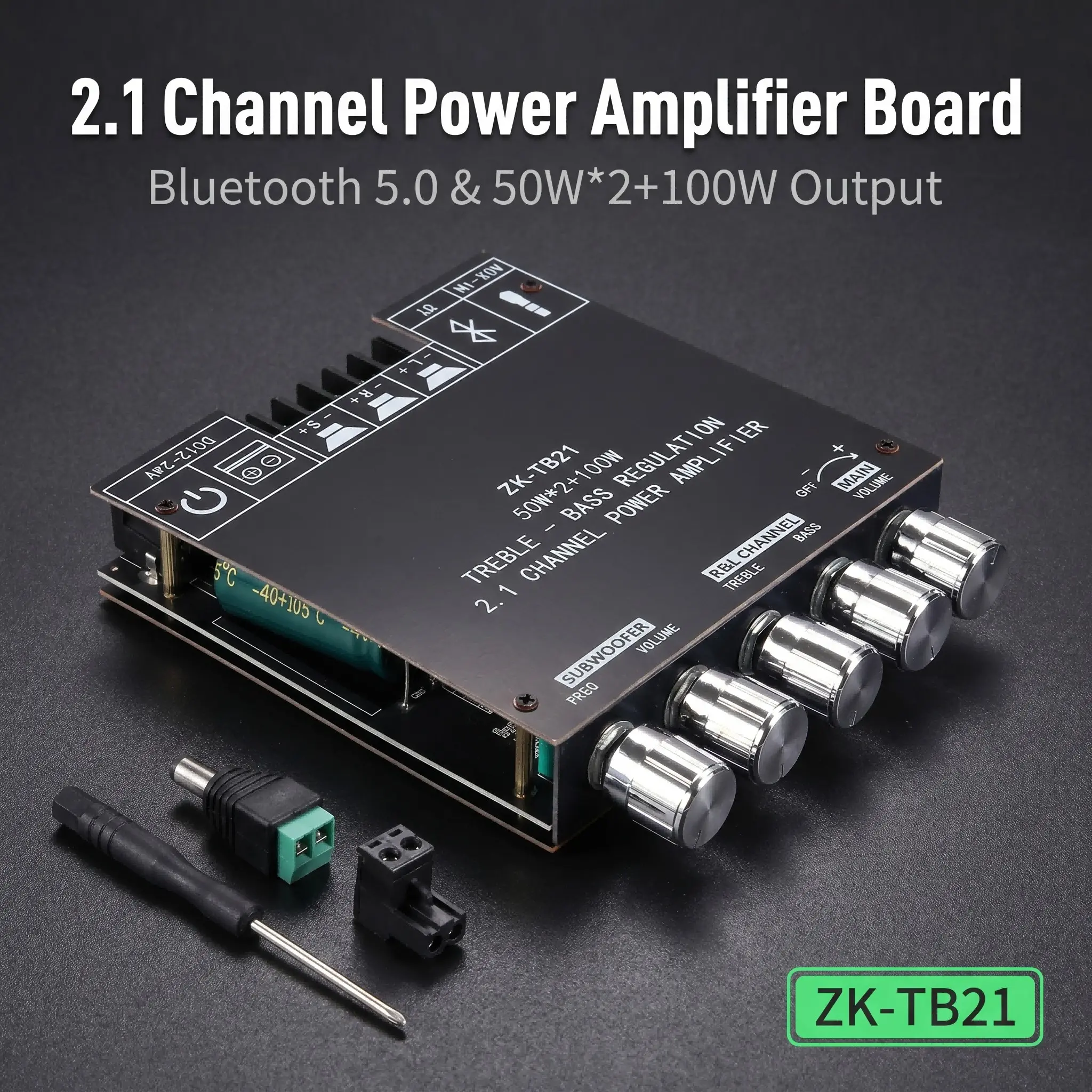 Zk-Tb21 Mini Bluetooth-compatible Digital Amplifier Module, Tpa3116d2 Chip, 2*50w Power Output, Peak 100w, Fast Shipping, APP Control