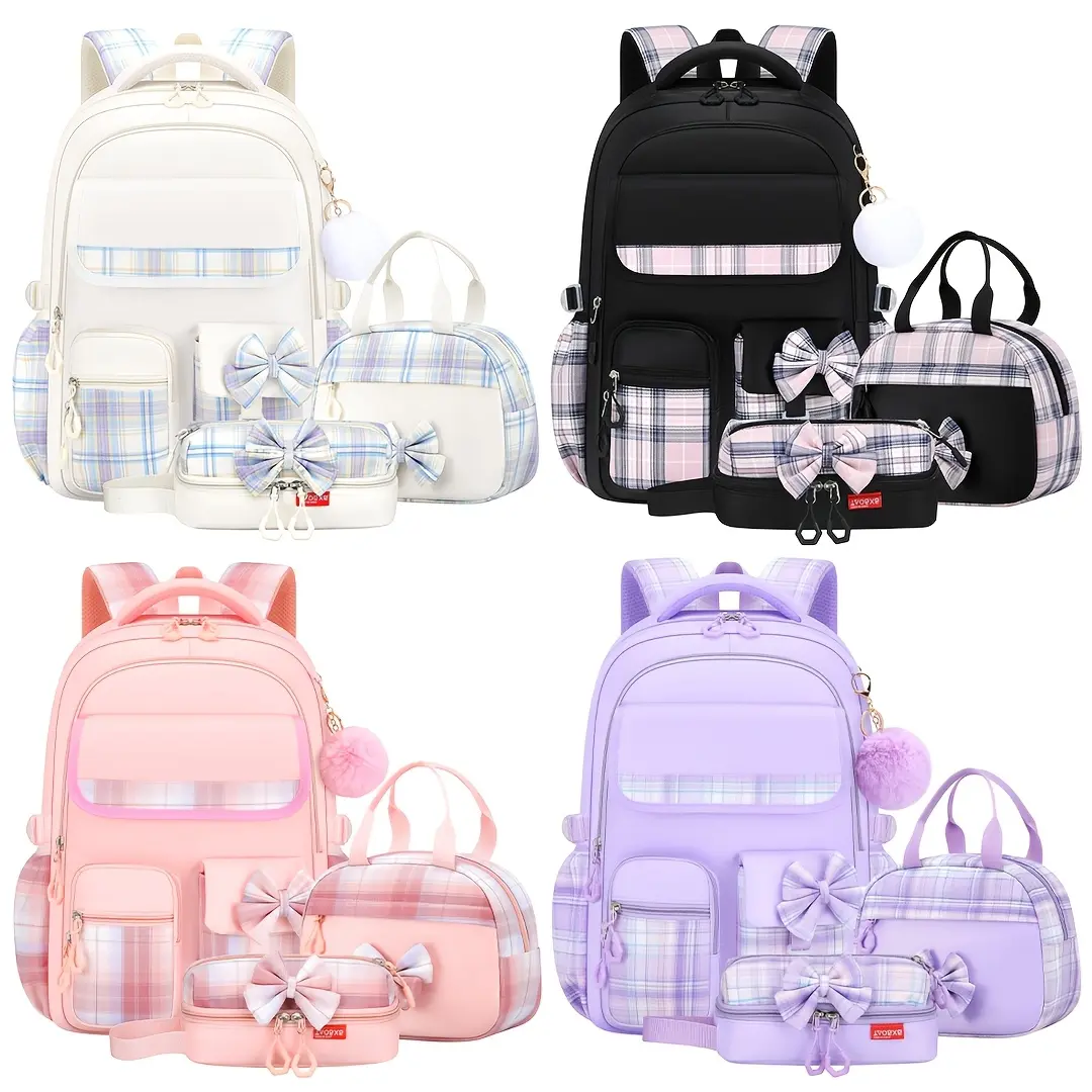 3-piece bowknot school backpack handbag storage bag set, large-capacity multifunctional storage backpack, 15.6inch laptop bag, outdoor leisure travel camping women's backpack