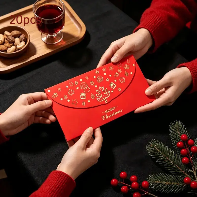 20 Gift Envelopes, Christmas Cash Envelopes, Foil Design, Perfect for Parties, Holidays, New Year, Family, Friends