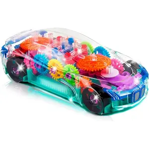 Light Up Transparent Sensory Car Toy for Kids, 1PC, Bump and Go Toy Car with Colorful Moving Gears, Music, and LED Effects, Easter Toys for Toddlers, Great Birthday Gift Ideafidget toys