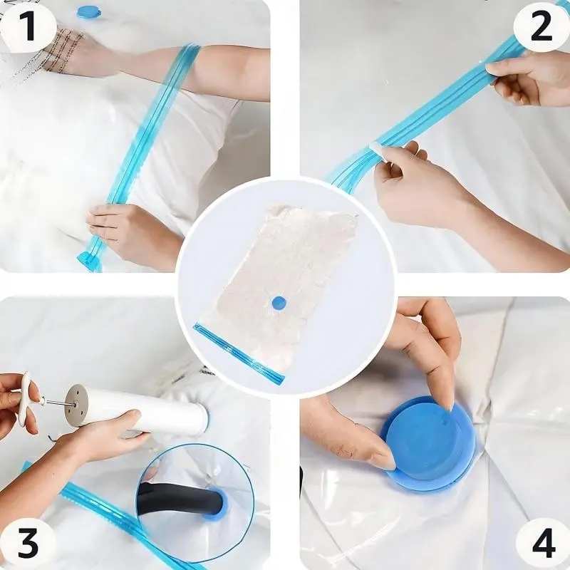 Vacuum Storage Bags for Clothes, Space Saving Compression Storage Bags with Hand Pump, Heavy Duty, Stackable, Jumbo Size, Clear, 6-Pack